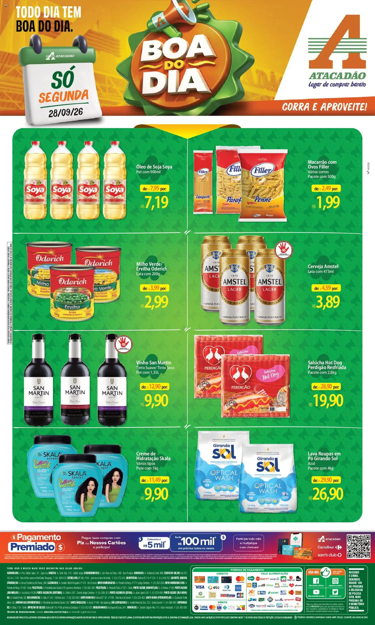 Atacadão Folheto - válido de 28/09/2026 | Página: 1 | Produtos: Salsicha, Ovos, Macarrão, Creme