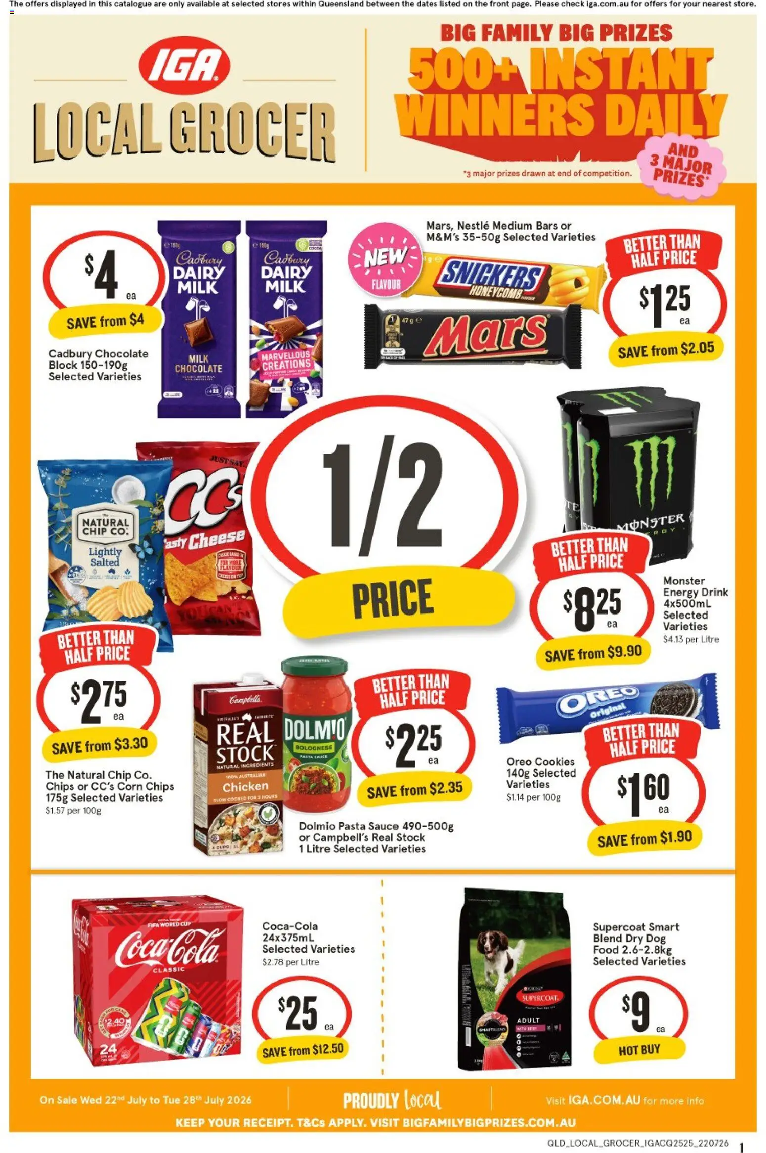 IGA catalogue - valid from 22/07/2026 | Page: 1 | Products: Cheese, Chocolate, Pasta, Chips