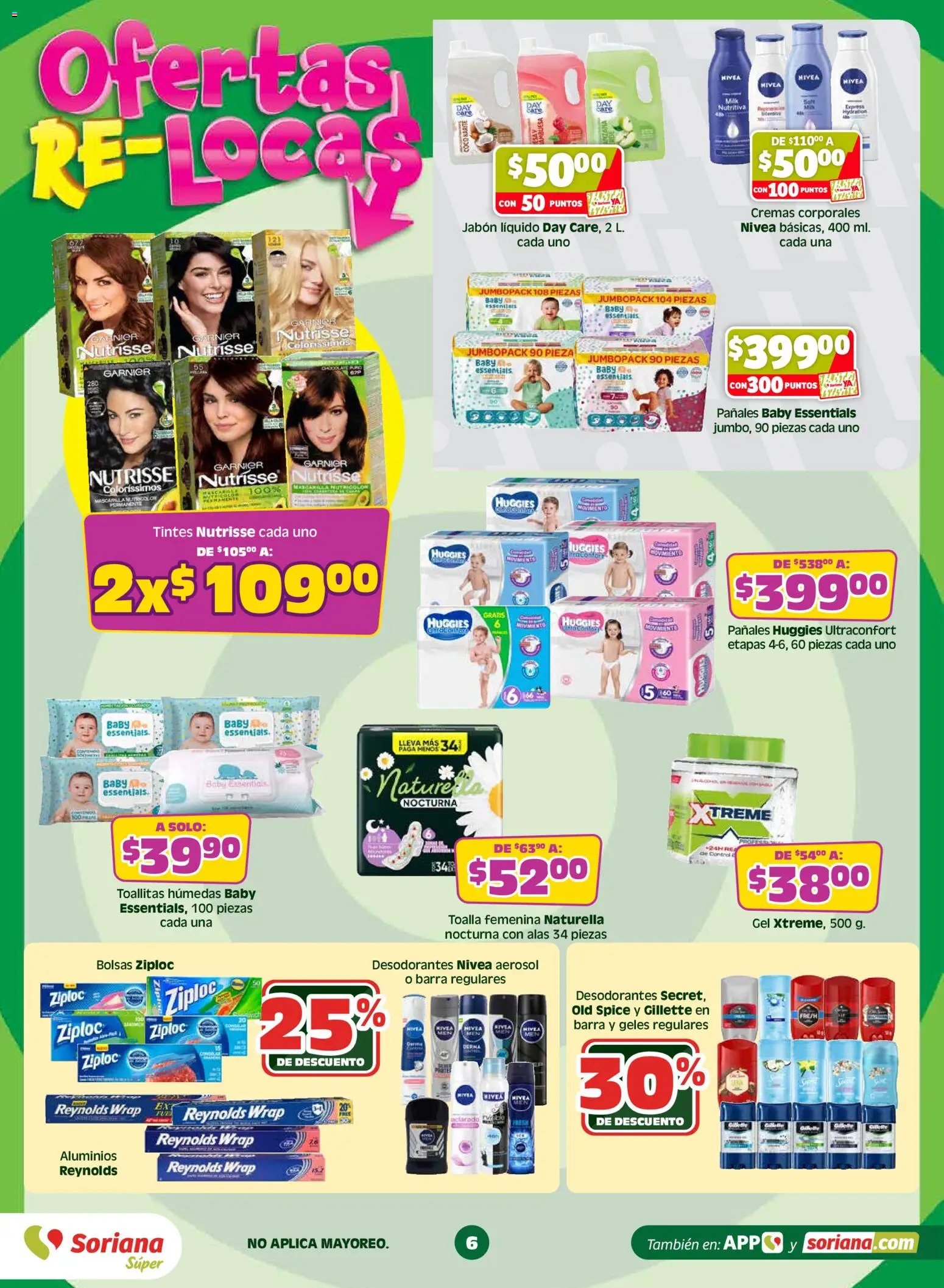 Nuevas ofertas de Soriana válidas en toda la República Mexicana desde el 14.05.2026. ¡Encuentra las mejores ofertas en Soriana Ofertas Re Locas Súper Nacional! | Página: 6 | Productos: Jabón líquido, Toallitas húmedas, Pañales, Toalla