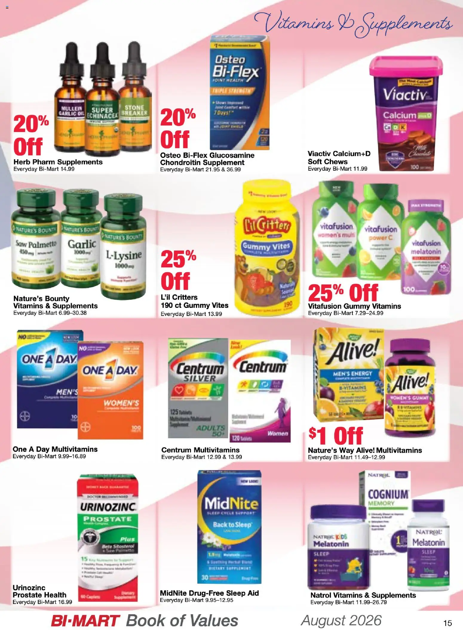 Bi-Mart August Health & Beauty Book of Values - valid from 08/01/2026 | Page: 15 | Products: Melatonin, Saw, Garlic