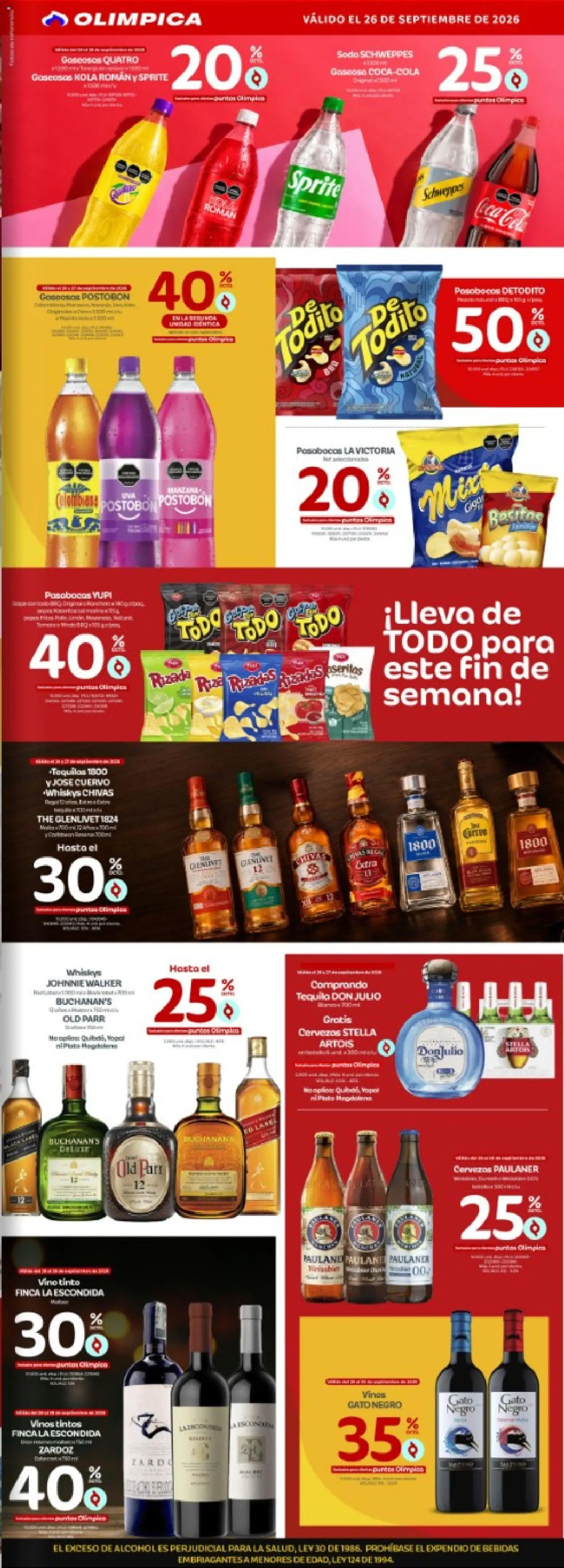 Olímpica revista - valida desde el 26/09/2026 | Página: 3 | Productos: Bebidas, Whisky, Vino tinto, Tequila