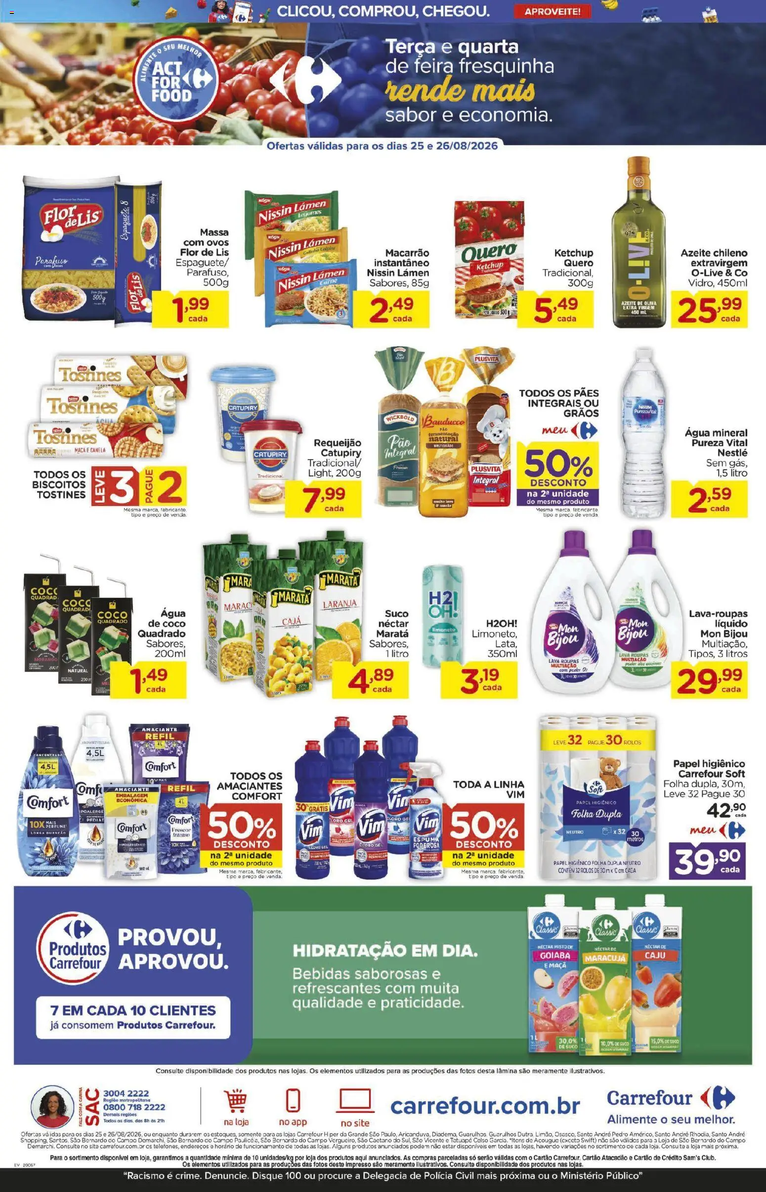 Carrefour Folheto - válido de 25/08/2026 | Página: 3 | Produtos: Maracujá, Água, Biscoitos, Canela