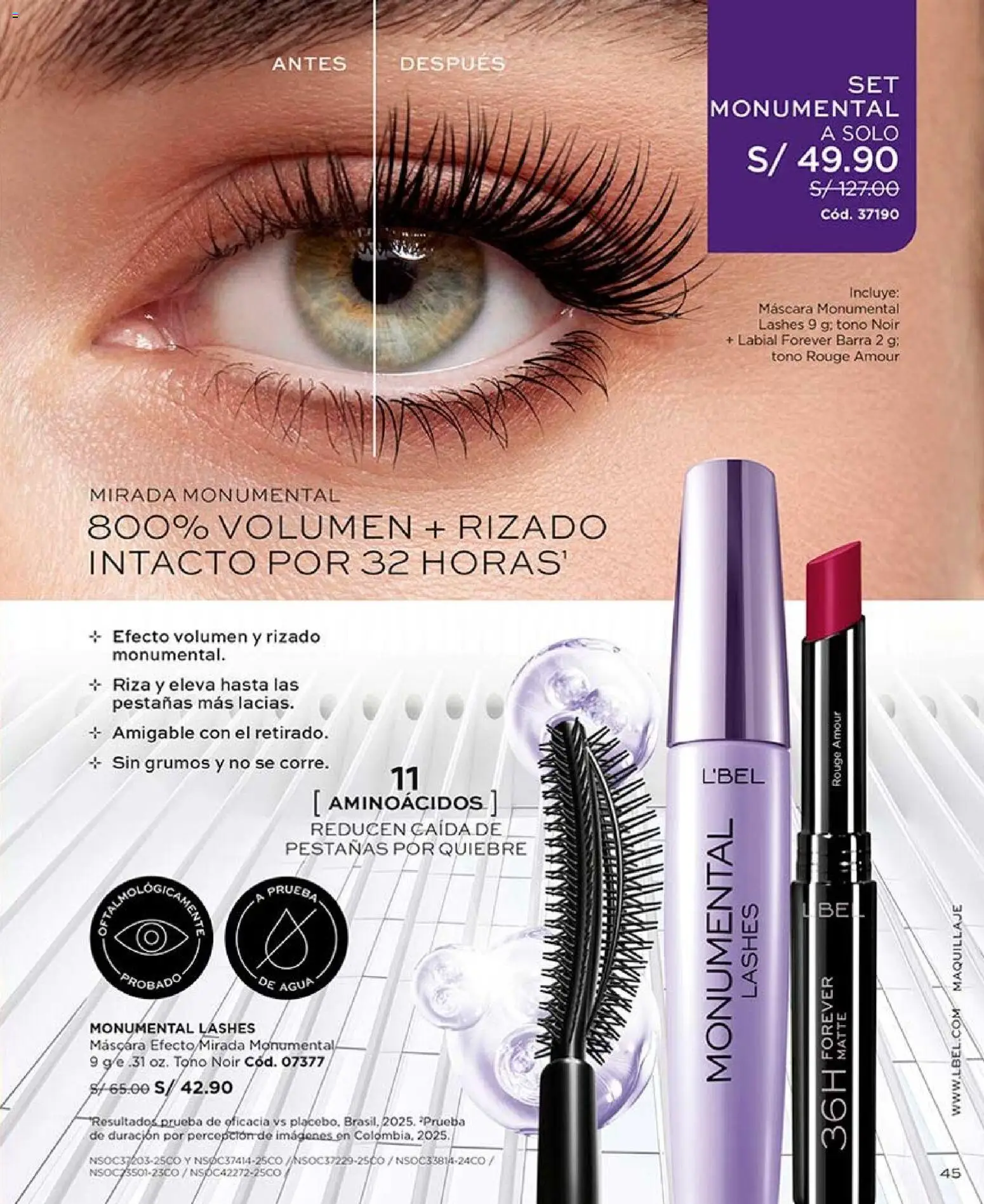 Catálogo L'Bel válido desde 22/08/2026 | Página: 45 | Productos: Máscara, Agua, Maquillaje
