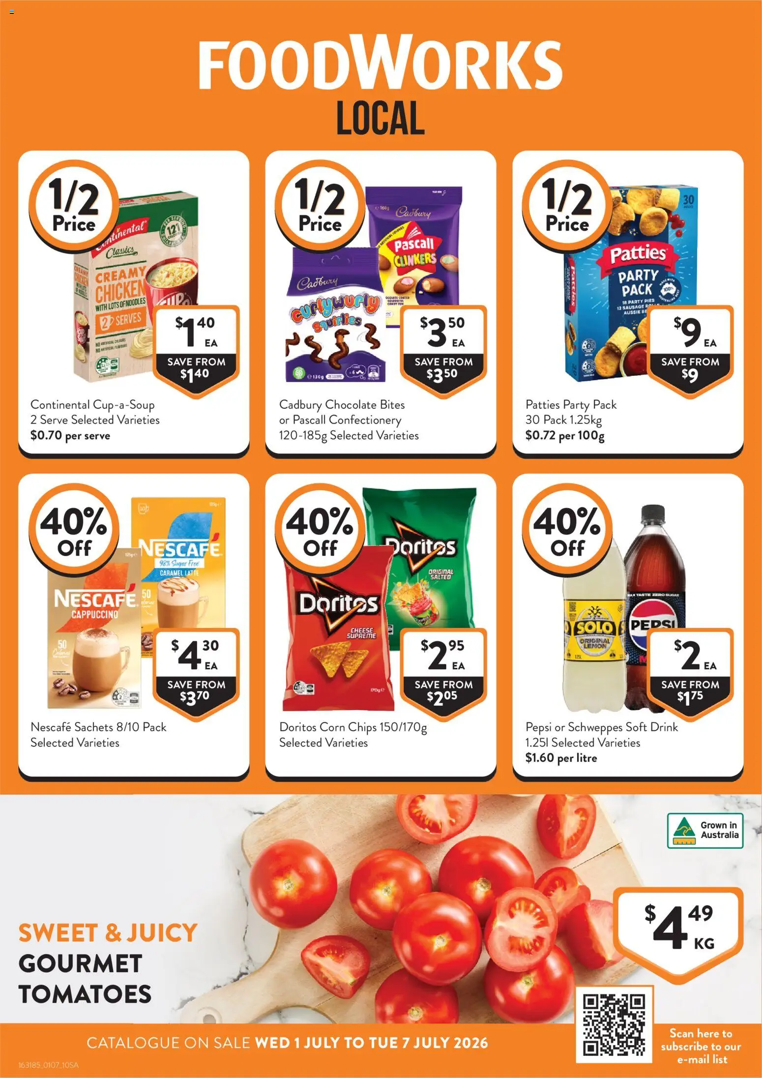 Foodworks catalogue - valid from 01/07/2026 | Page: 1 | Products: Chocolate, Tomatoes, Noodles, Sugar