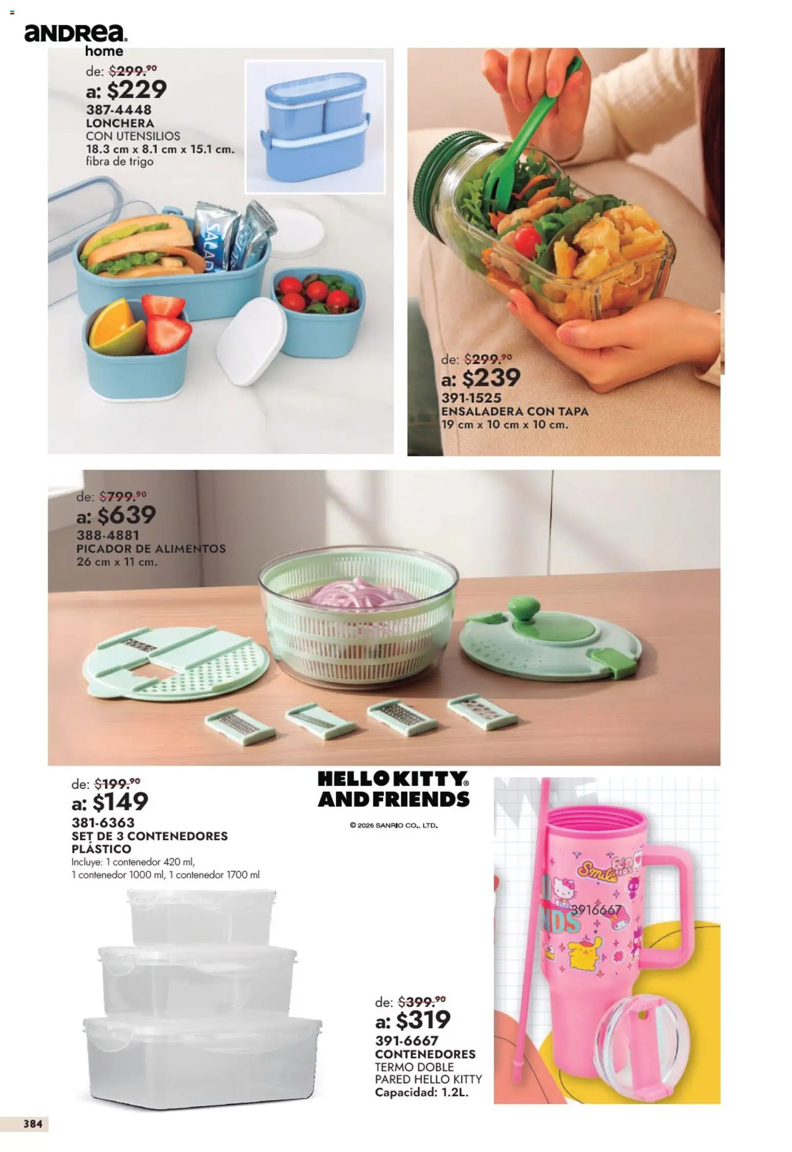 Nuevas ofertas de Andrea válidas en toda la República Mexicana desde el 13/09/2026. ¡Encuentra las mejores ofertas en Andrea catálogo Outlet! | Página: 384 | Productos: Ensaladera, Alimentos, Contenedor, Termo