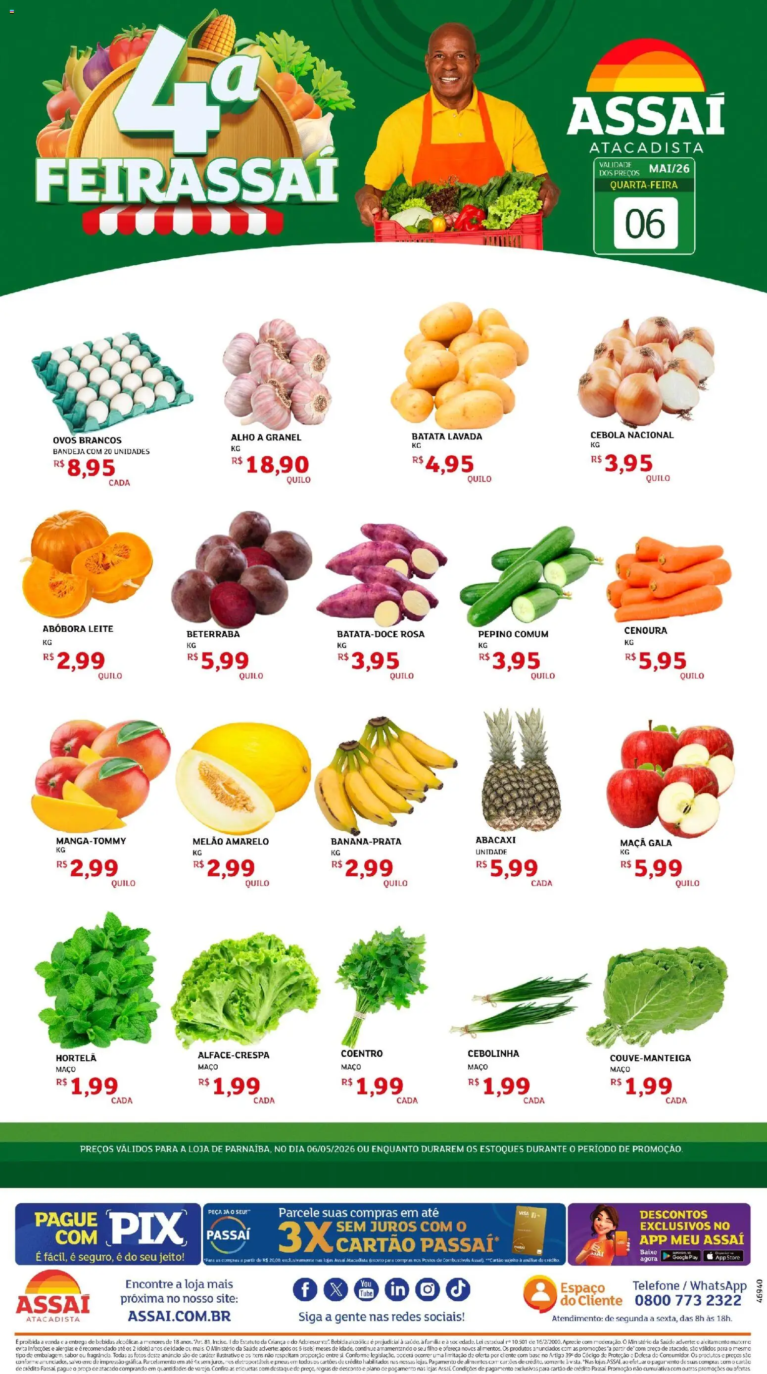 Assaí Atacadista Folheto - válido de 06.05.2026 | Página: 1 | Produtos: Melão, Abacaxi, Cenoura, Batata
