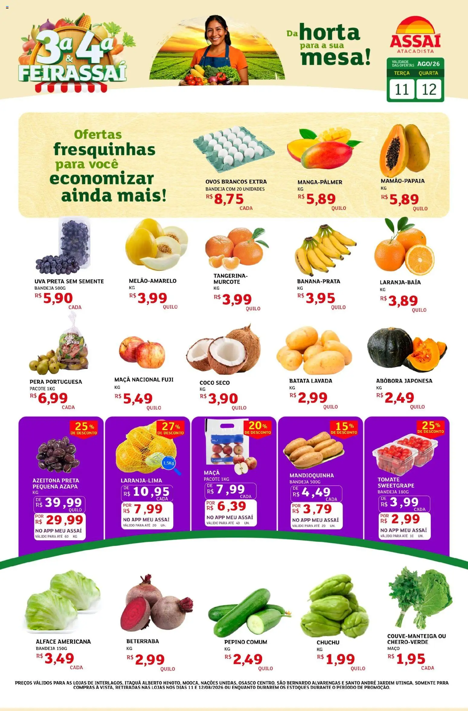 Assaí Atacadista Folheto - válido de 11/08/2026 | Página: 1 | Produtos: Pera, Abóbora, Uva, Mesa
