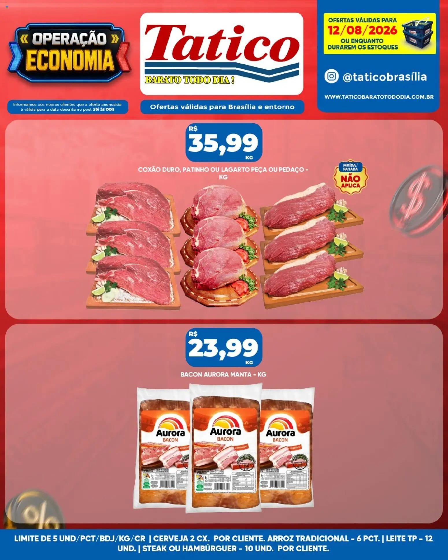 Tatico Folheto - válido de 12/08/2026 | Página: 13 | Produtos: Steak, Leite, Cerveja, Hambúrguer