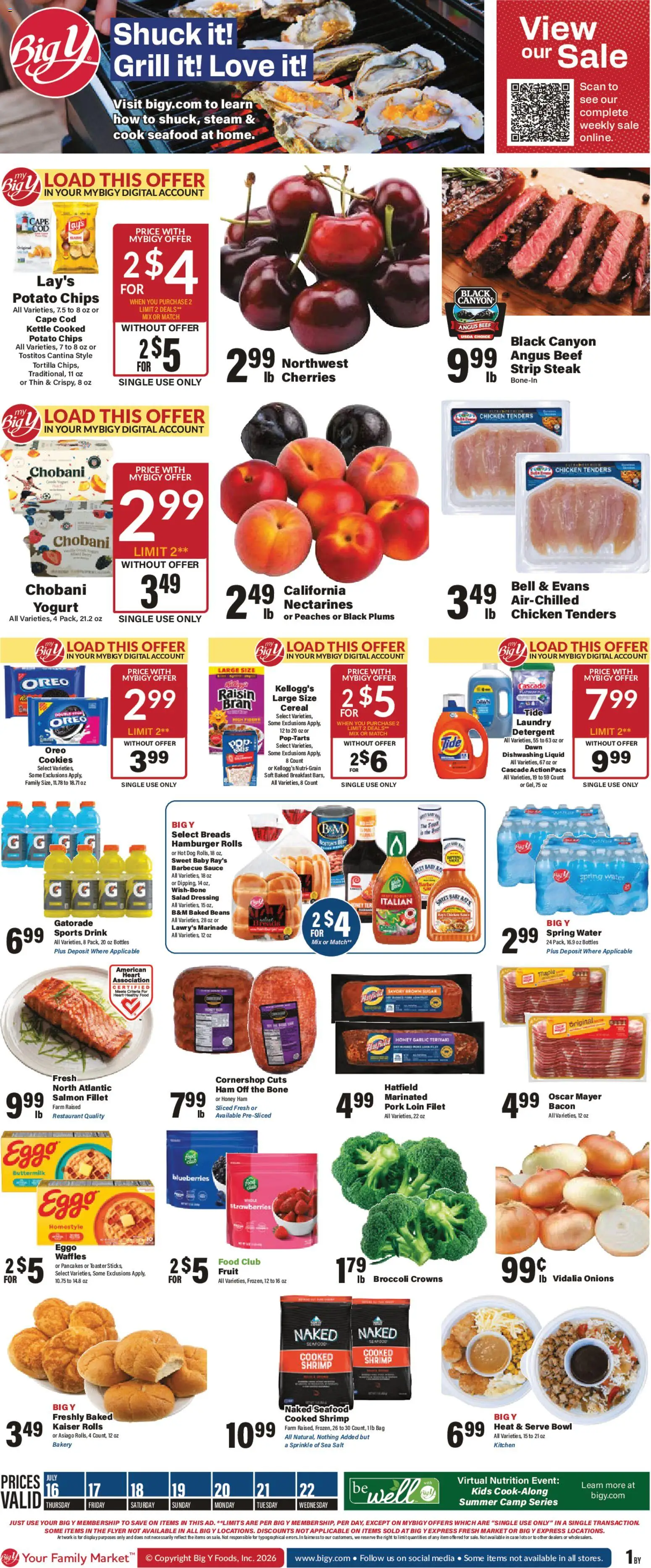 Big Y Weekly Ad - valid from 07/16/2026 | Page: 1 | Products: Yogurt, Water, Salt, Grill