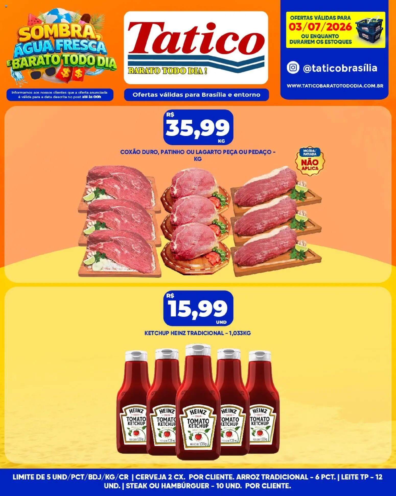 Tatico Folheto - válido de 03/07/2026 | Página: 12 | Produtos: Leite, Cerveja, Arroz, Ketchup