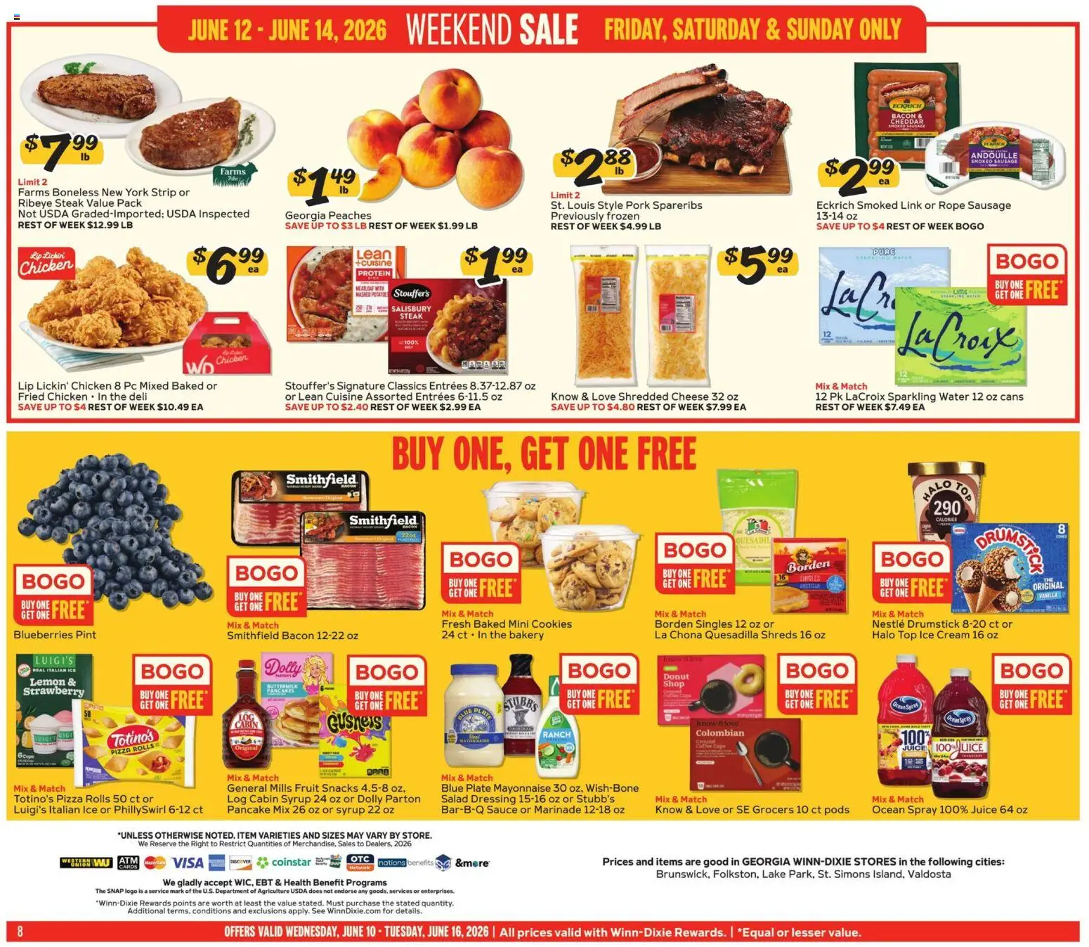 Winn Dixie Weekly Ad - valid from 10.06.2026 | Page: 8 | Products: Pizza, Juice, Sauce, Blueberries