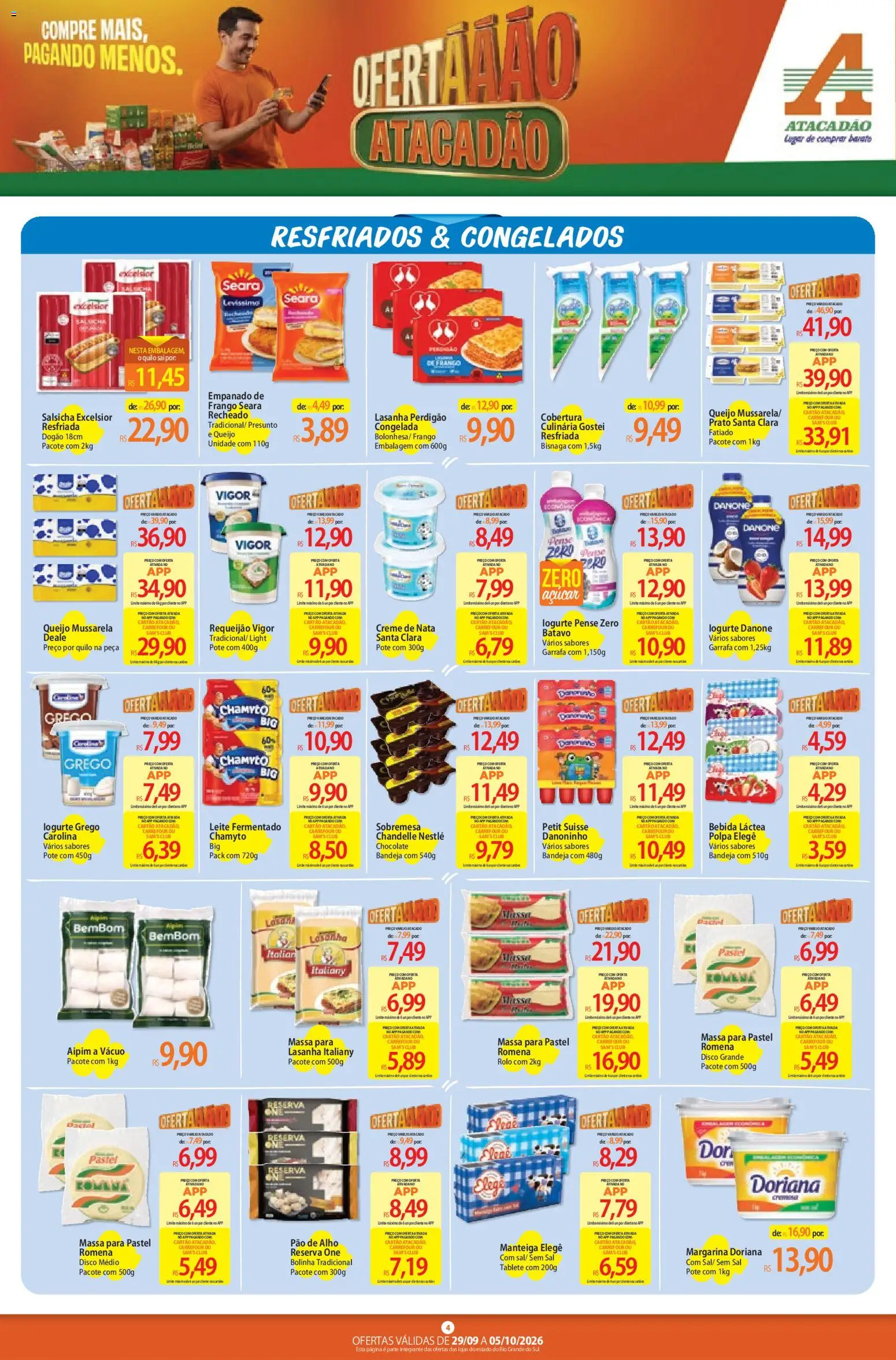 Atacadão Folheto - válido de 29/09/2026 | Página: 4 | Produtos: Pao de alho, Manteiga, Presunto, Frango