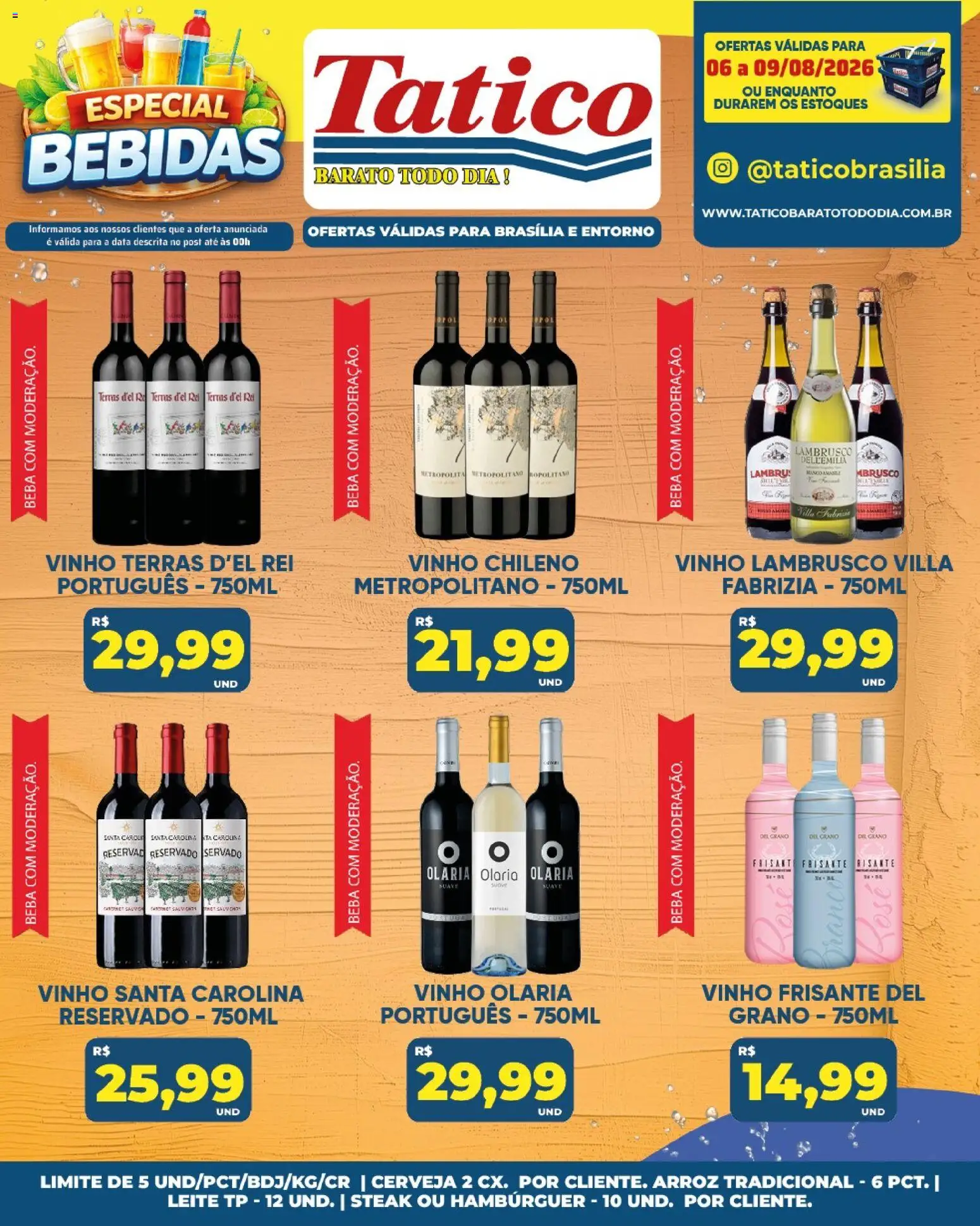 Tatico Folheto - válido de 06/08/2026 | Página: 33 | Produtos: Vinho santa carolina, Leite, Vinho, Hambúrguer