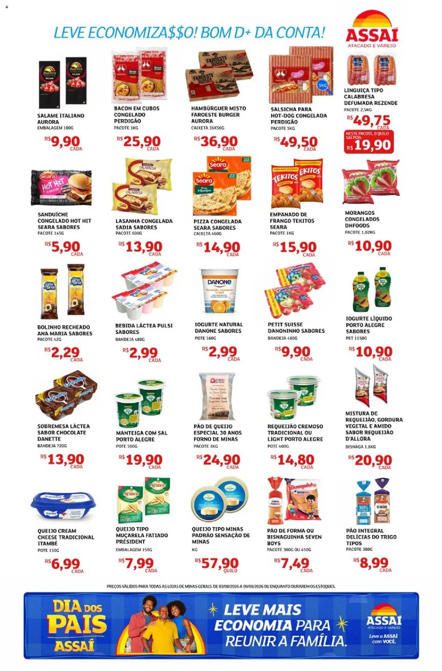 Assaí Atacadista Folheto - válido de 03/08/2026 | Página: 3 | Produtos: Pão, Salame, Morangos, Pão de forma