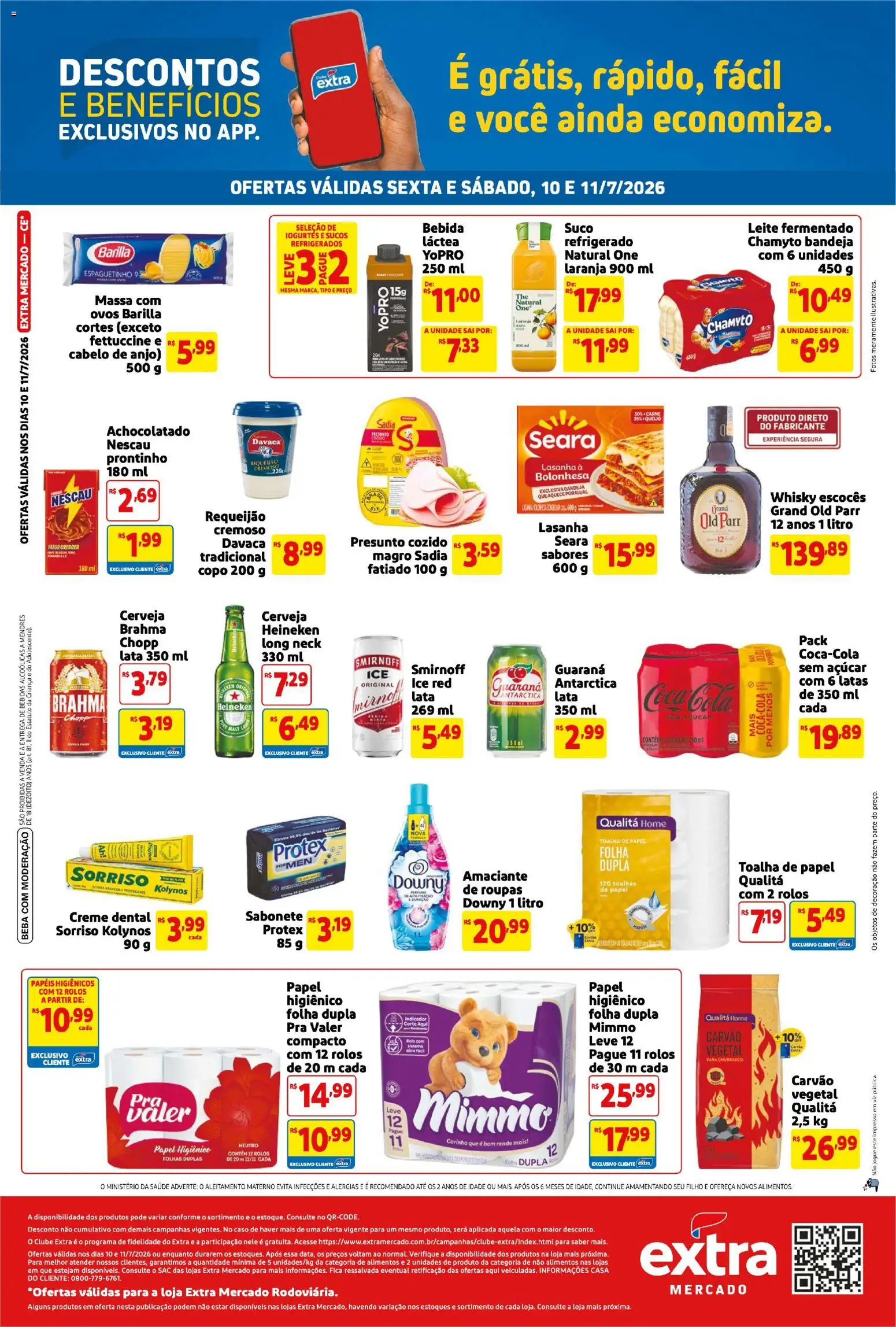Extra Folheto - válido de 10/07/2026 | Página: 2 | Produtos: Whisky, Achocolatado, Amaciante, Leite fermentado