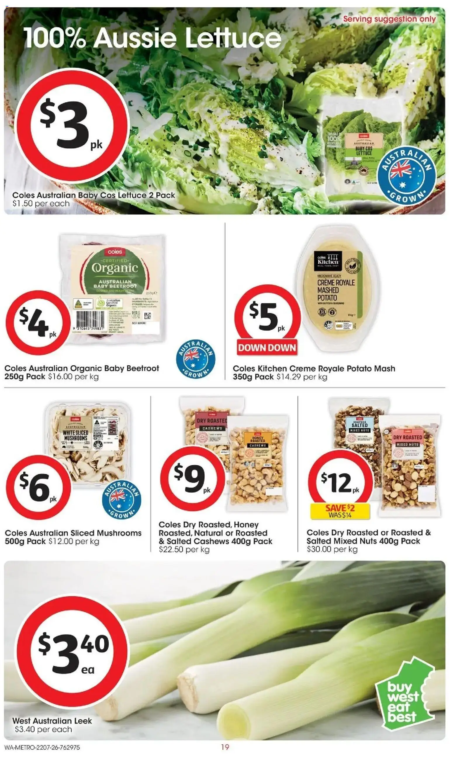 Coles catalogue - valid from 22/07/2026 | Page: 19 | Products: Butter, Lettuce, Mushrooms, Beetroot