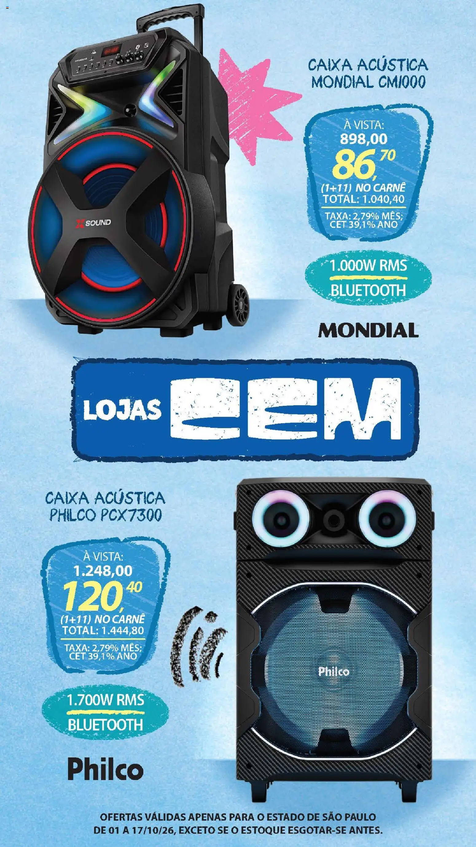 Lojas Cem Folheto - válido de 01/10/2026 | Página: 24 | Produtos: Caixa acústica, Caixa, Carne