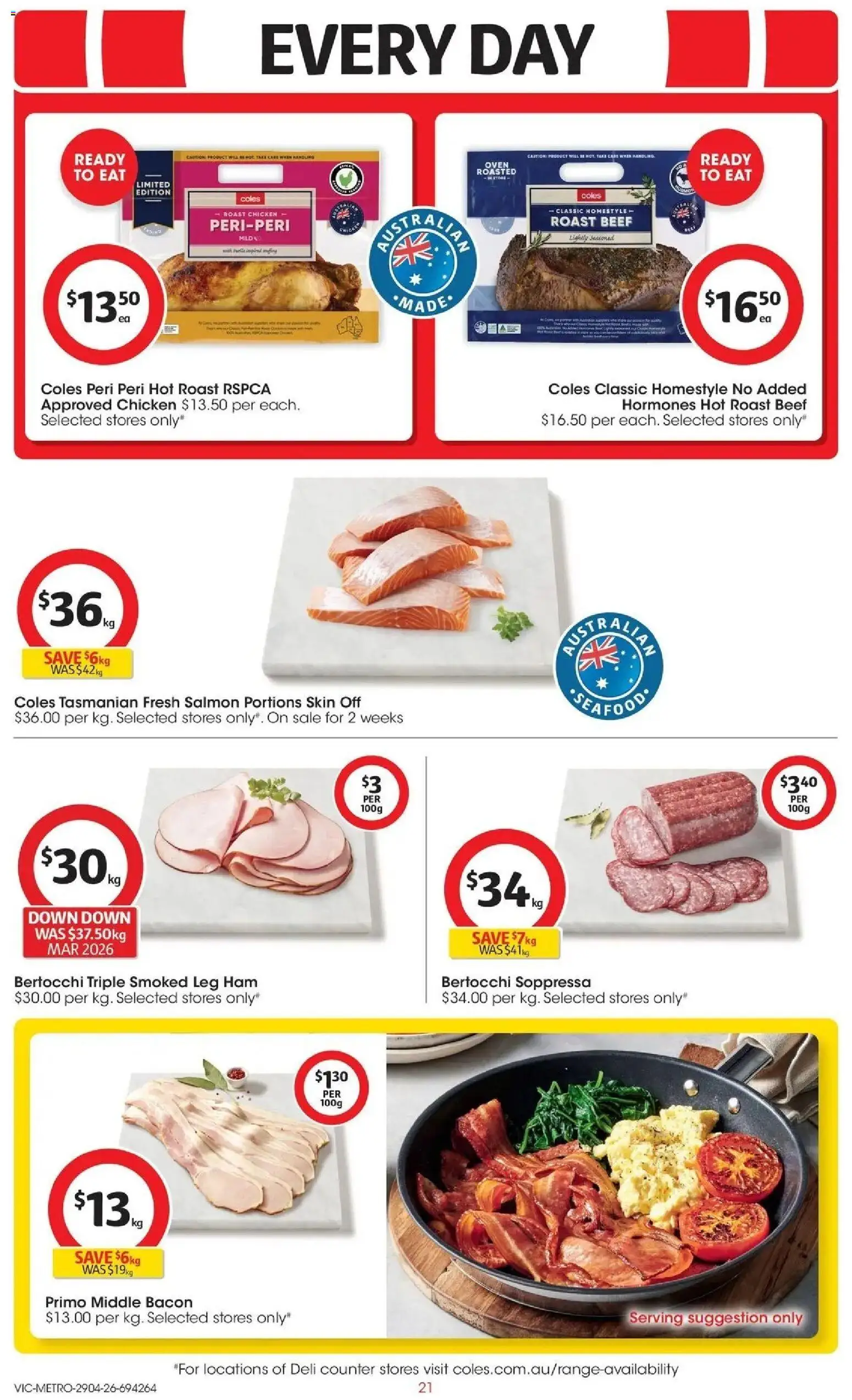 Coles catalogue - valid from 28.04.2026 | Page: 21 | Products: Bacon, Ham, Chicken, Salmon