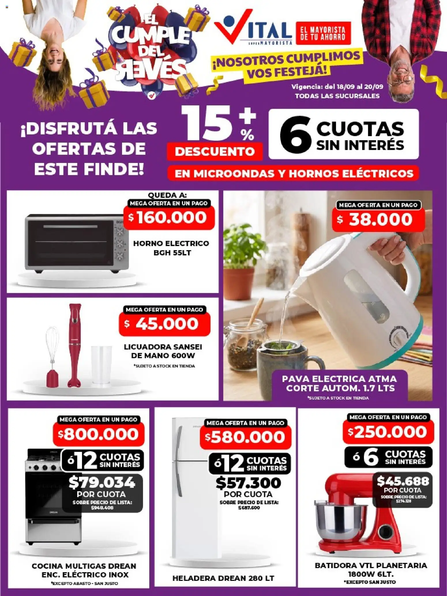 Vital - Ofertas fin Abasto │ válido desde el 18/09/2026 | Página: 6 | Productos: Batidora, Heladera, Microondas, Horno eléctrico