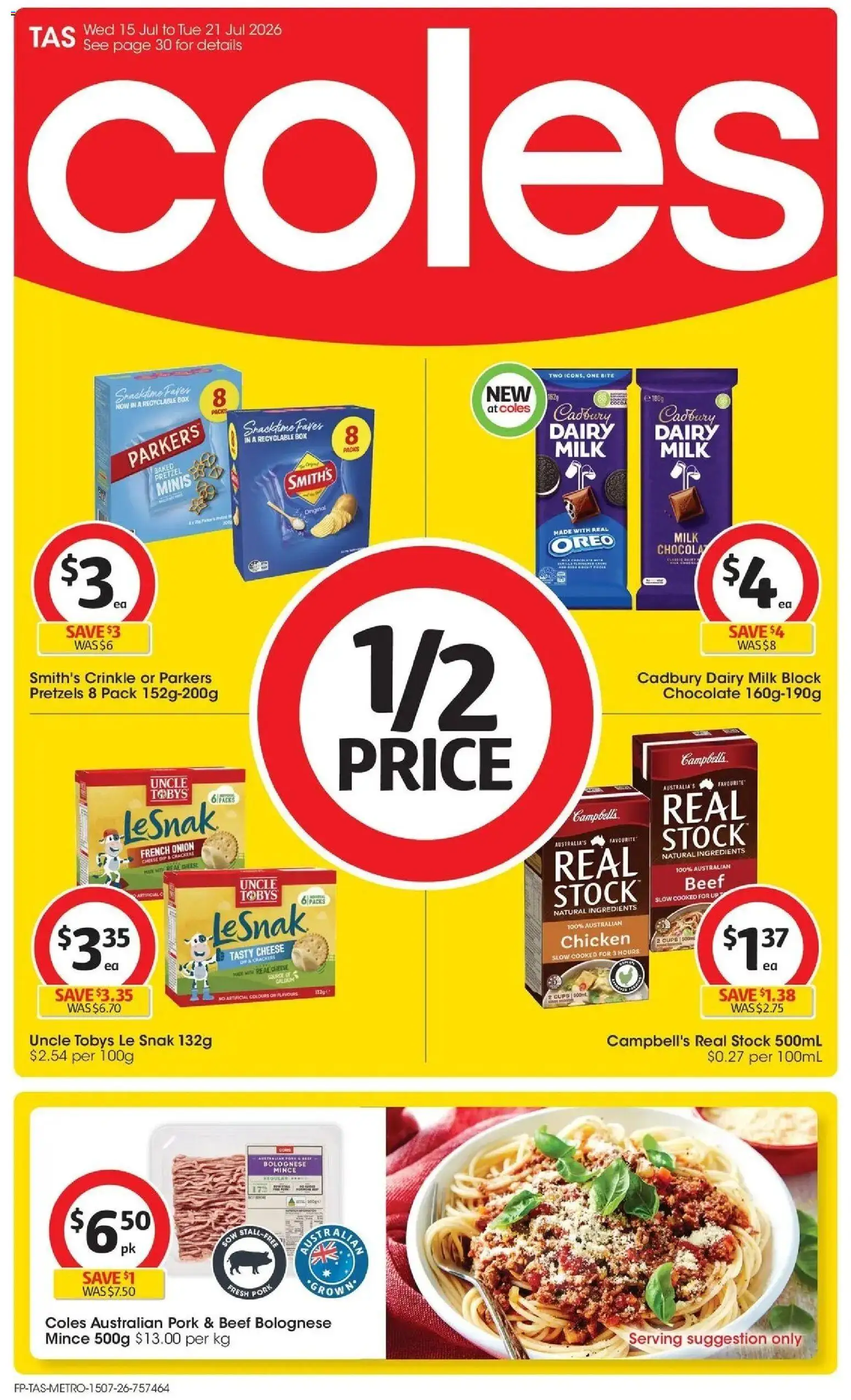 Coles catalogue - valid from 15/07/2026 | Page: 1 | Products: Cups, Dairy, Chicken, Pork