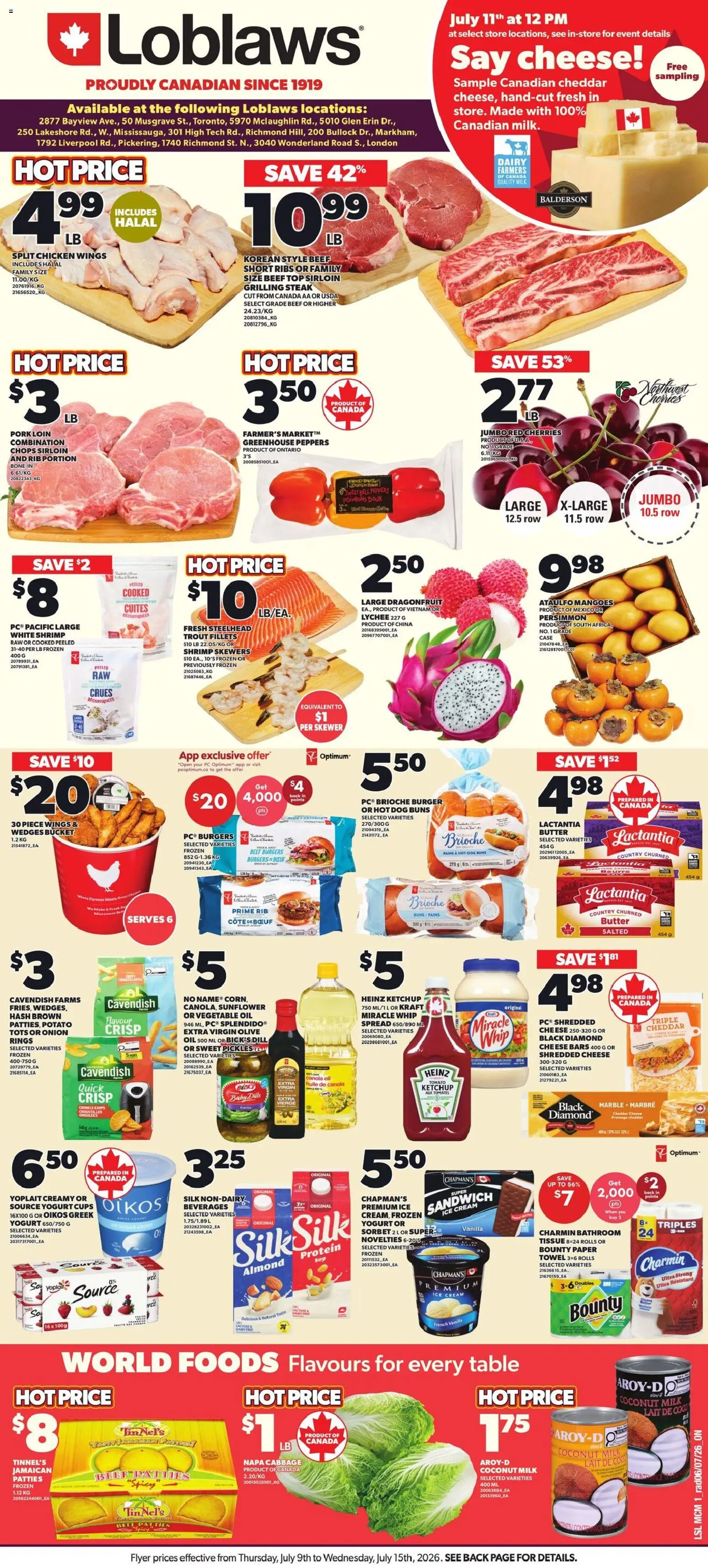 Loblaws flyer valid from Jul 9, 2026 | Page: 2 | Products: Beef, Ice cream, PC, Yogurt