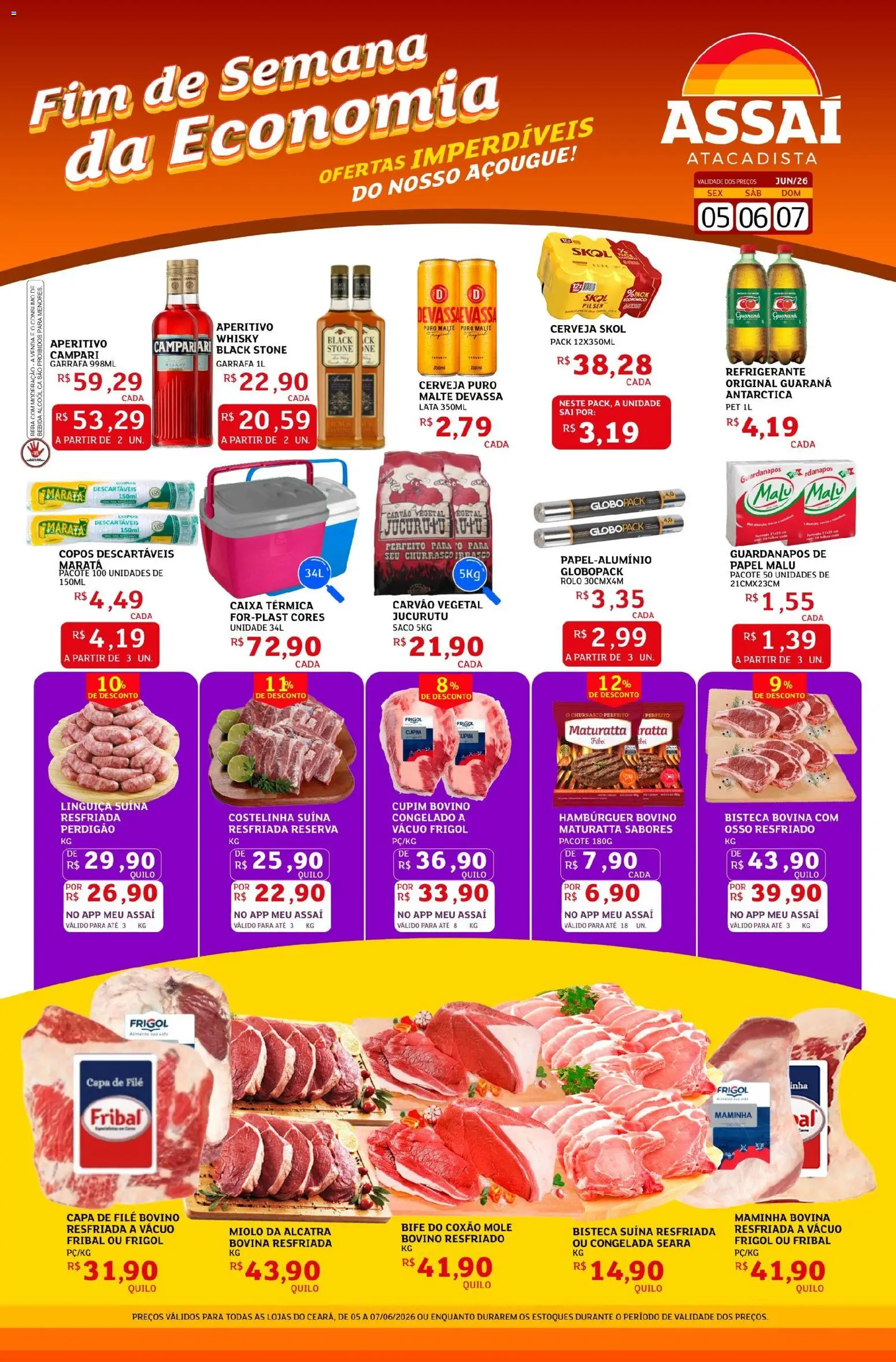 Assaí Atacadista Folheto - válido de 05.06.2026 | Página: 1 | Produtos: Guaraná, Linguiça, Copos descartáveis, Bebida