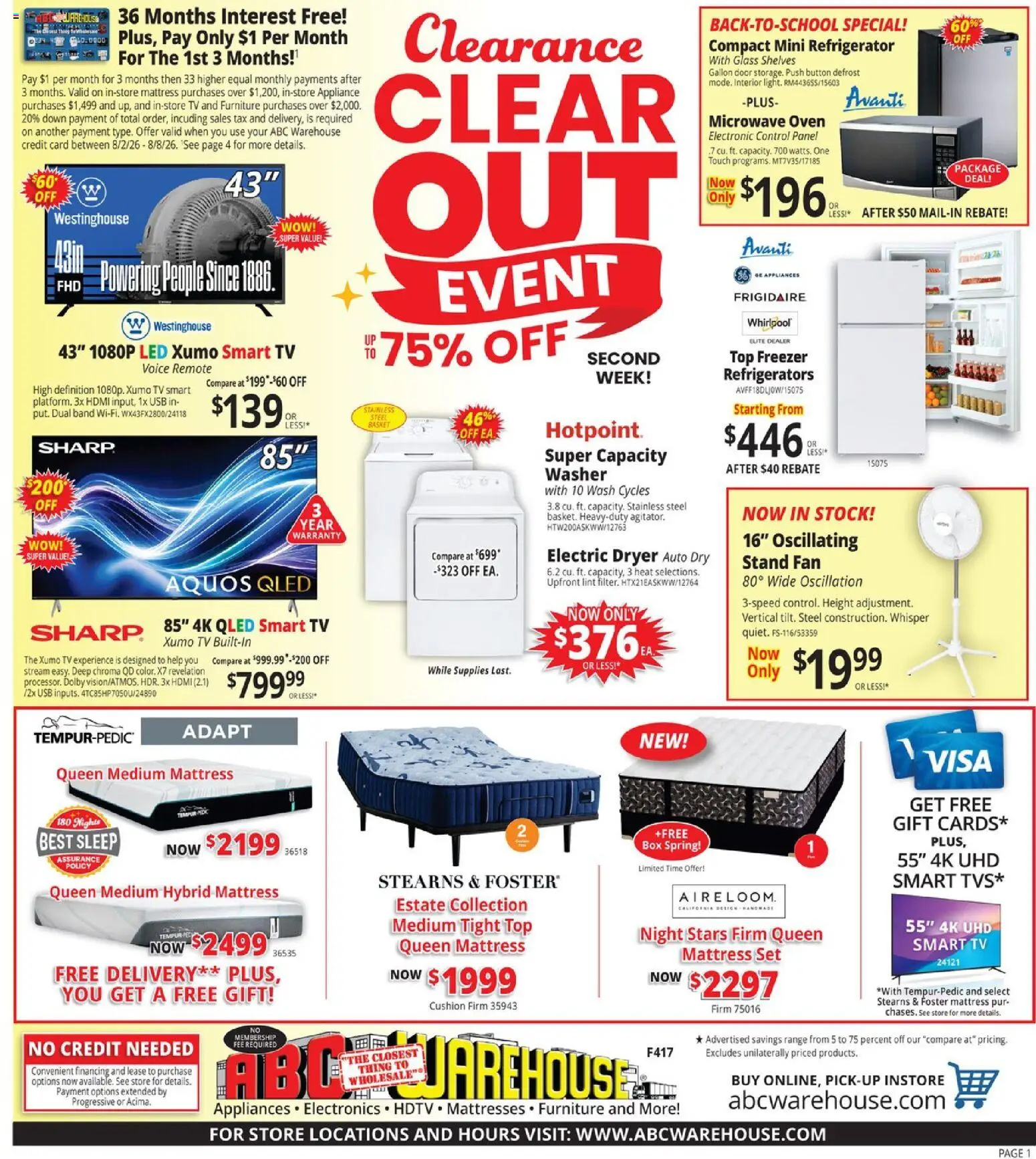 ABC Warehouse Weekly Ad - valid from 08/02/2026 | Page: 1 | Products: Basket, Cushion, Dryer, Oven