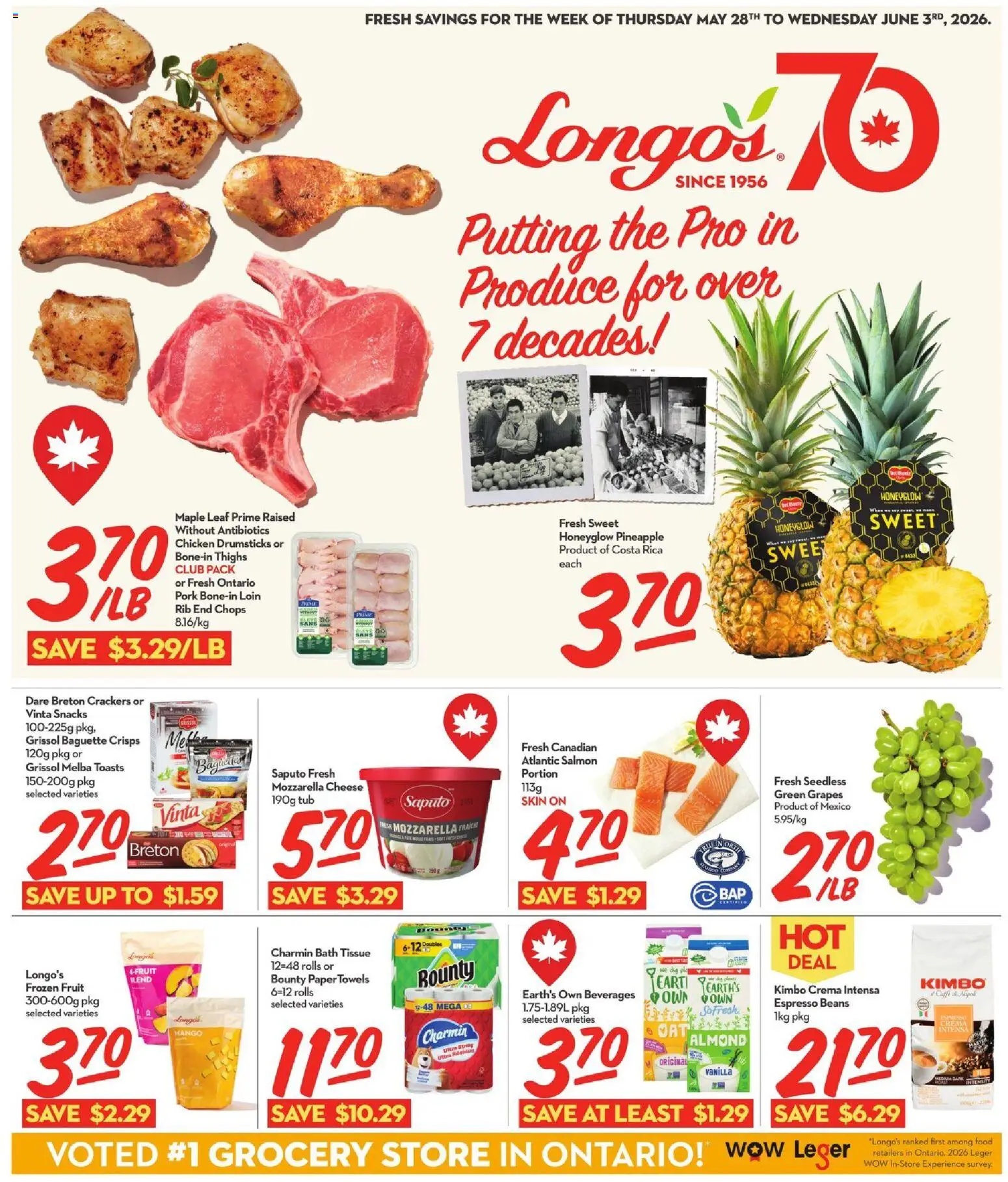 Longo's flyer valid from 28.05.2026 | Page: 1 | Products: Bath, Cheese, Chicken, Pork