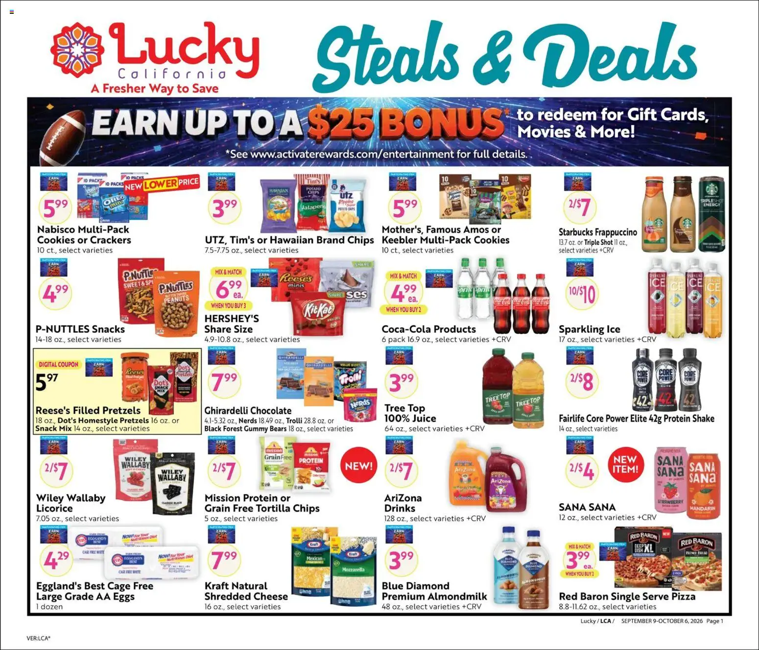 Lucky Supermarkets Online Savings Guide - valid from 09/09/2026 | Page: 1 | Products: Crackers, Pizza, Oreo, Snacks