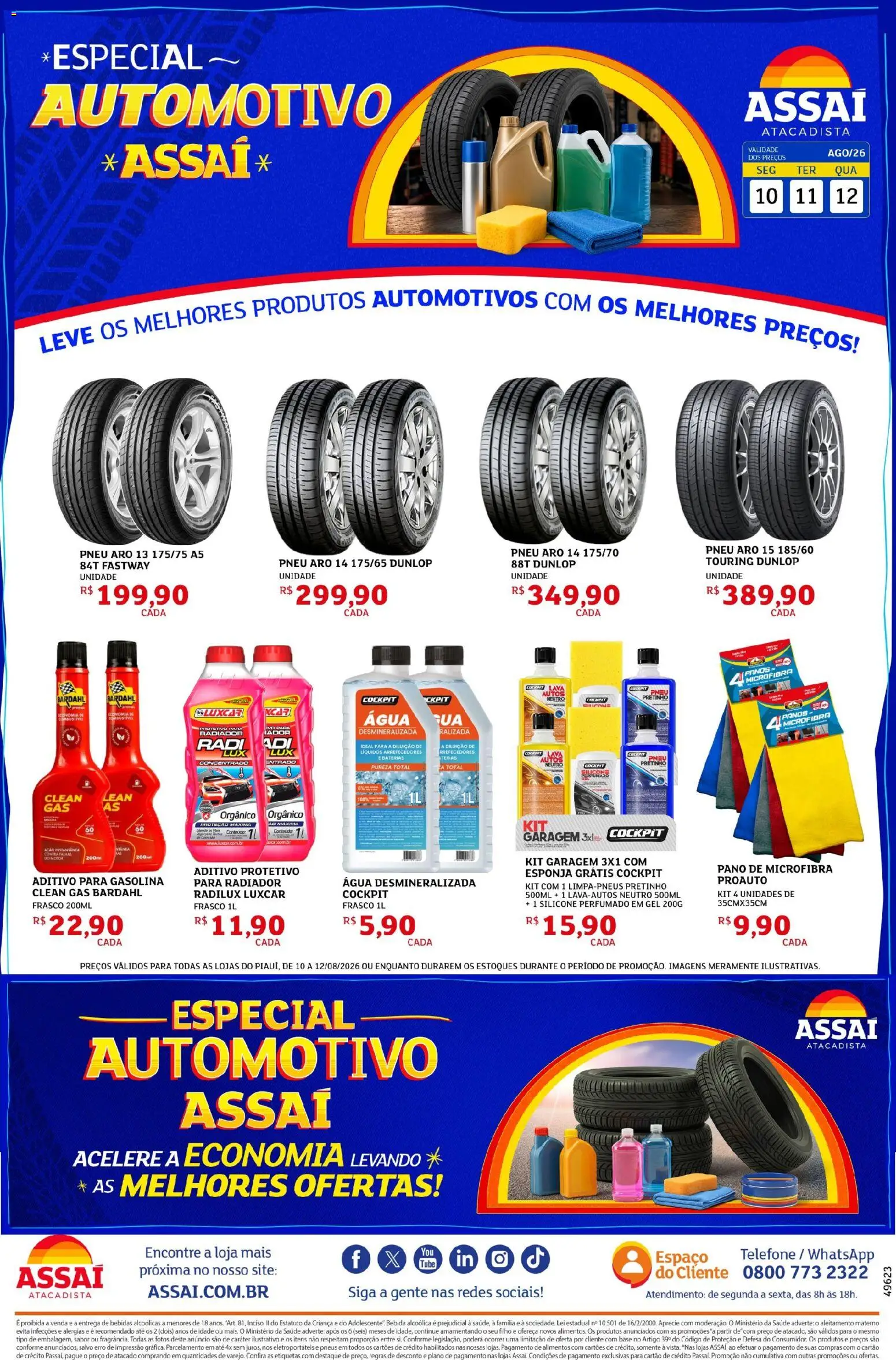 Assaí Atacadista Folheto - válido de 10/08/2026 | Página: 1 | Produtos: Esponja, Água, Bebida, Telefone