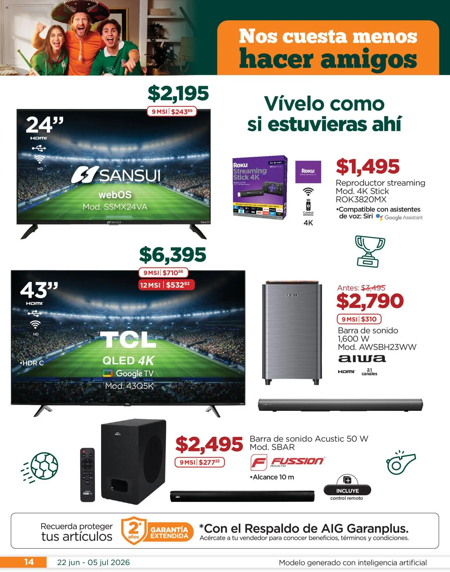 Nuevas ofertas de Chedraui válidas en toda la República Mexicana desde el 22/06/2026. ¡Encuentra las mejores ofertas en Chedraui folleto Llegan los porti ofertones del verano! | Página: 14 | Productos: Reproductor, Control remoto, Barra