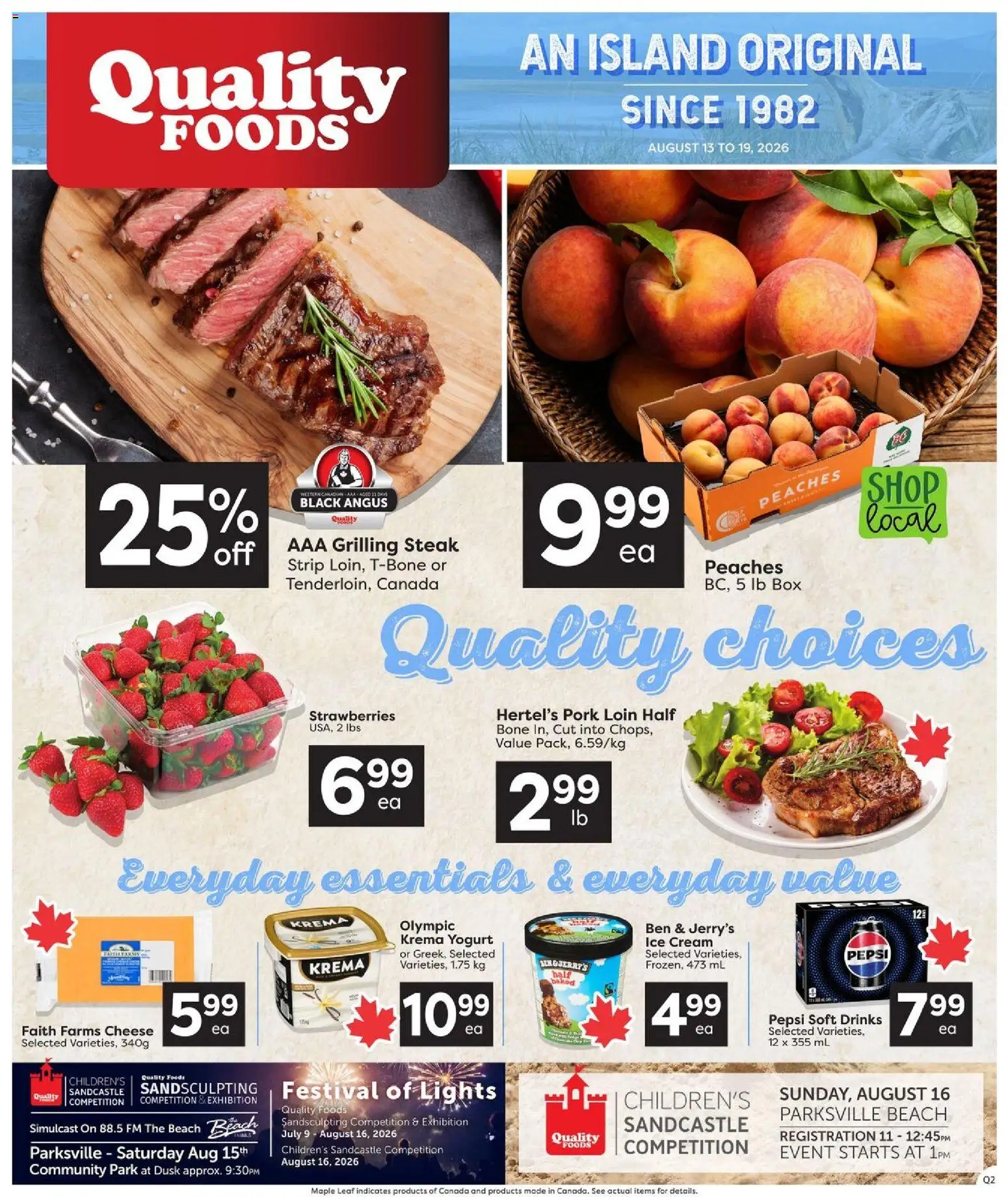 Quality Foods flyer valid from Aug 13, 2026 | Page: 1 | Products: Cream, Ice cream, Ben & Jerry’s ice cream, Pork