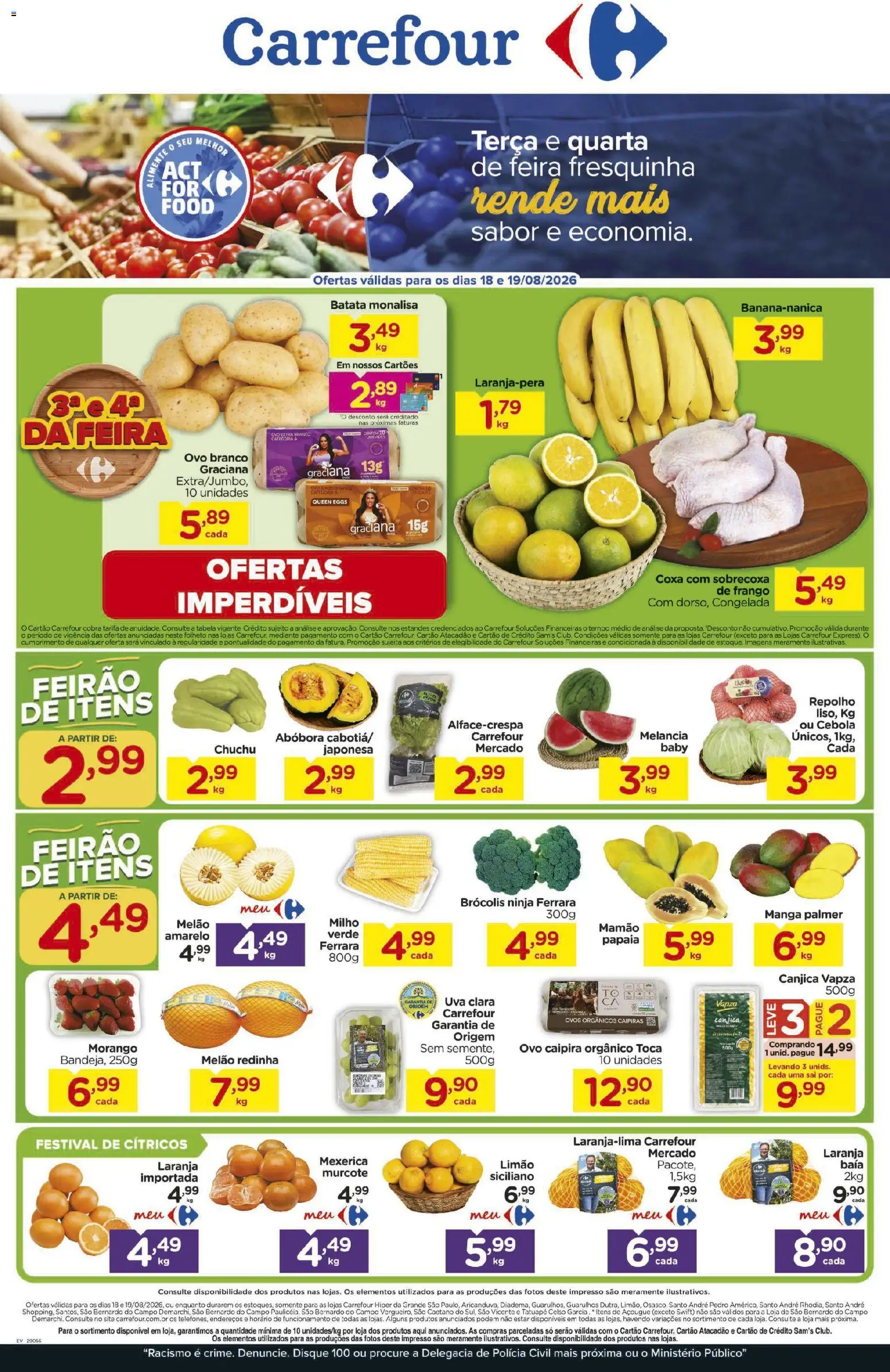 Carrefour Folheto - válido de 18/08/2026 | Página: 1 | Produtos: Uva, Mamão, Brócolis, Batata