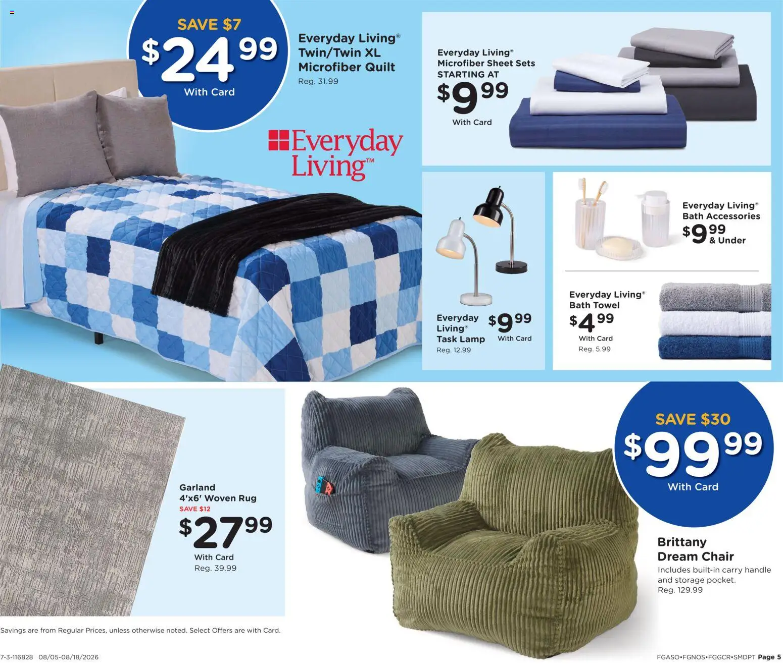 Fred Meyer Home & Apparel - valid from 08/05/2026 | Page: 5 | Products: Chair, Lamp, Quilt, Sheet