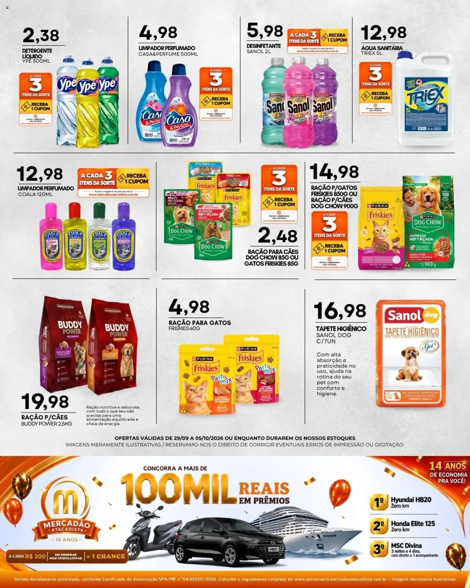 Mercadão Atacadista Folheto - válido de 29/09/2026 | Página: 13 | Produtos: Talco, Detergente, Ração para cães, Água sanitária
