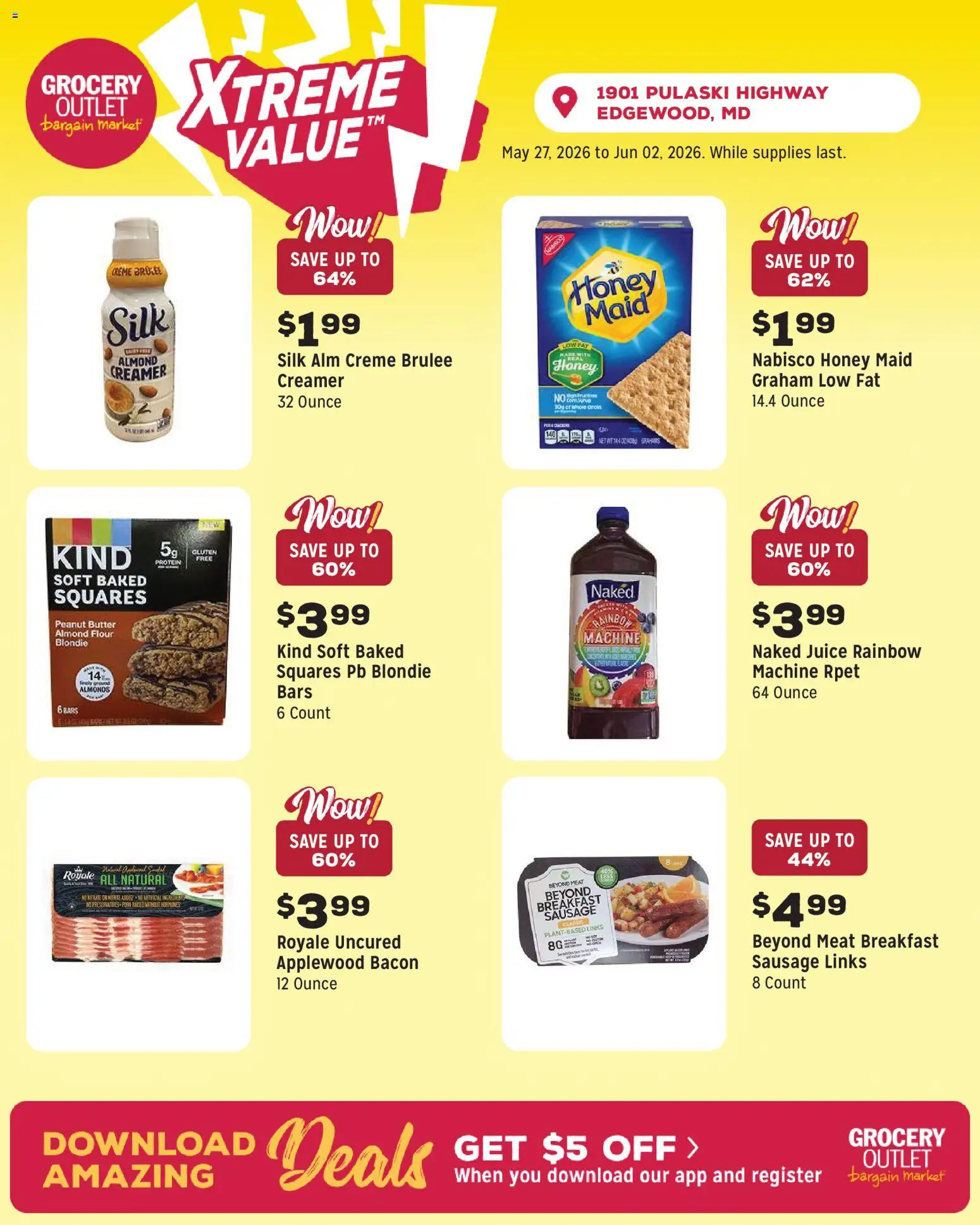 Grocery Outlet Weekly Ad - MD - valid from 27.05.2026 | Page: 5 | Products: Butter, Juice, Pork, Sausage