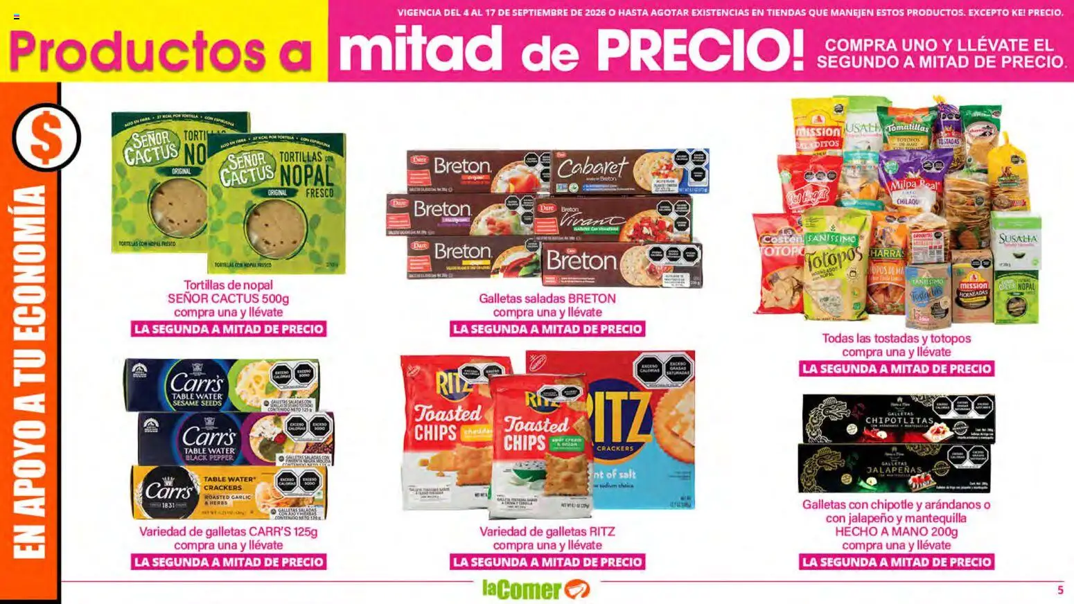Nuevas ofertas de La Comer válidas en toda la República Mexicana desde el 04/09/2026. ¡Encuentra las mejores ofertas en La Comer folleto! | Página: 5 | Productos: Mantequilla, Galletas saladas, Arándanos, Galletas