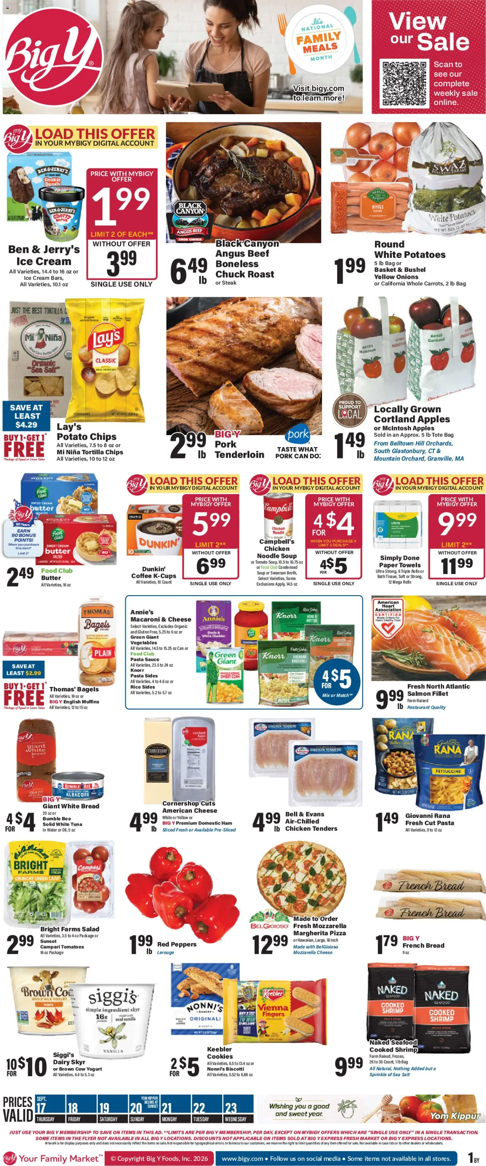 Big Y Weekly Ad - valid from 09/17/2026 | Page: 1 | Products: Shrimp, Cream, Sauce, Salt