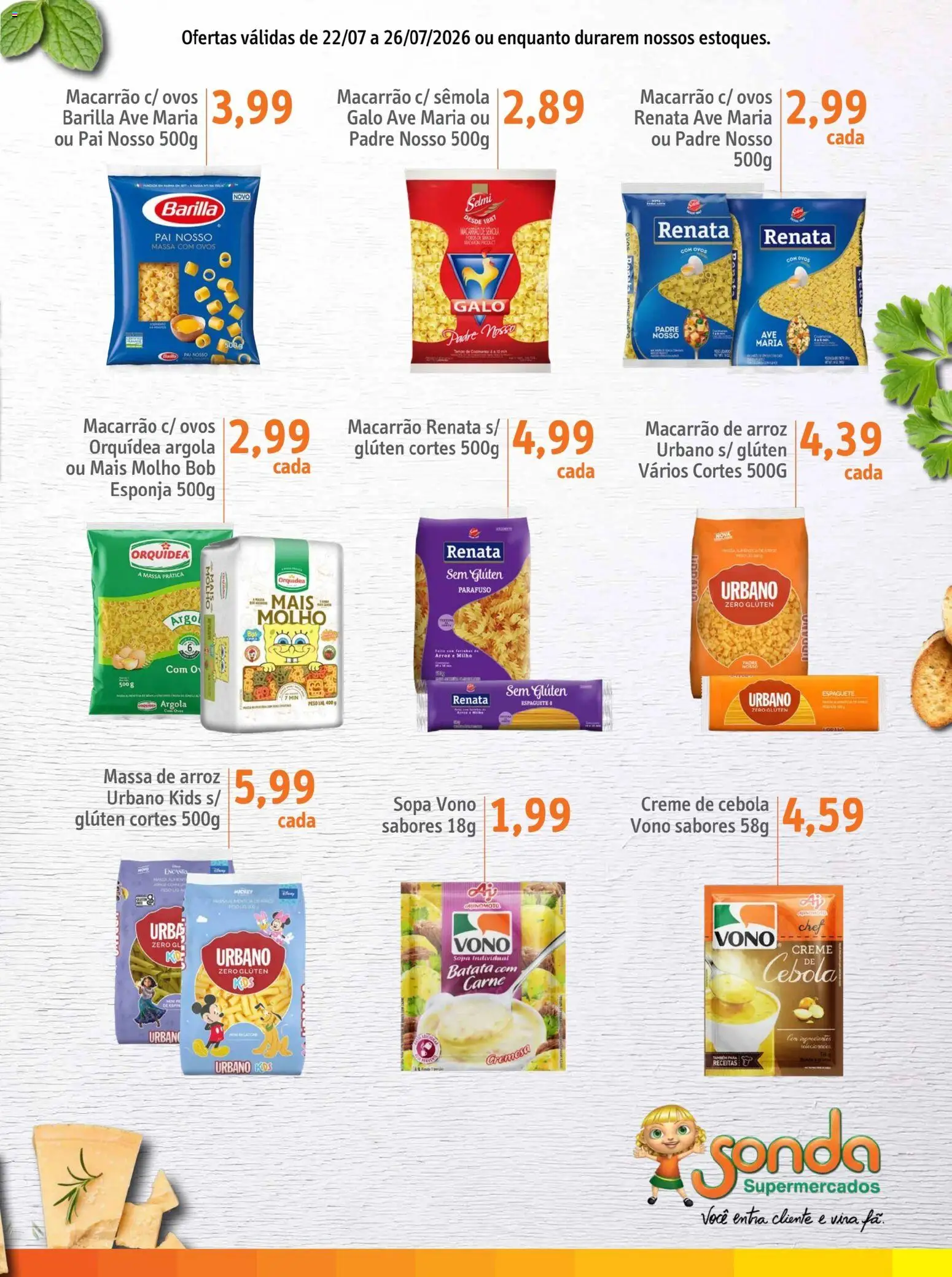 Sonda Folheto - válido de 22/07/2026 | Página: 3 | Produtos: Cebola, Ovos, Carne, Massa