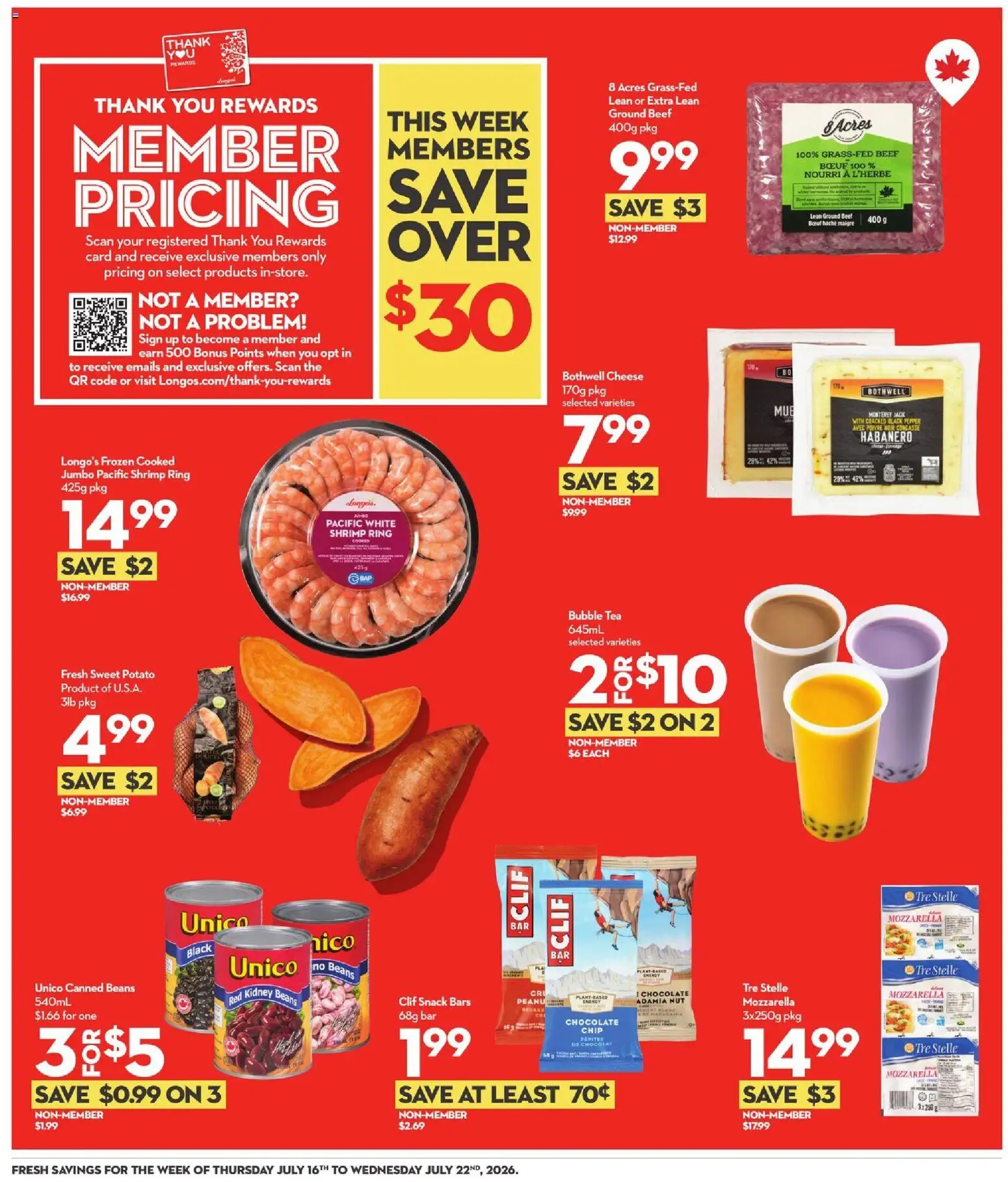 Longo's flyer valid from Jul 16, 2026 | Page: 5 | Products: Tea, Pepper, Ground beef, Beans