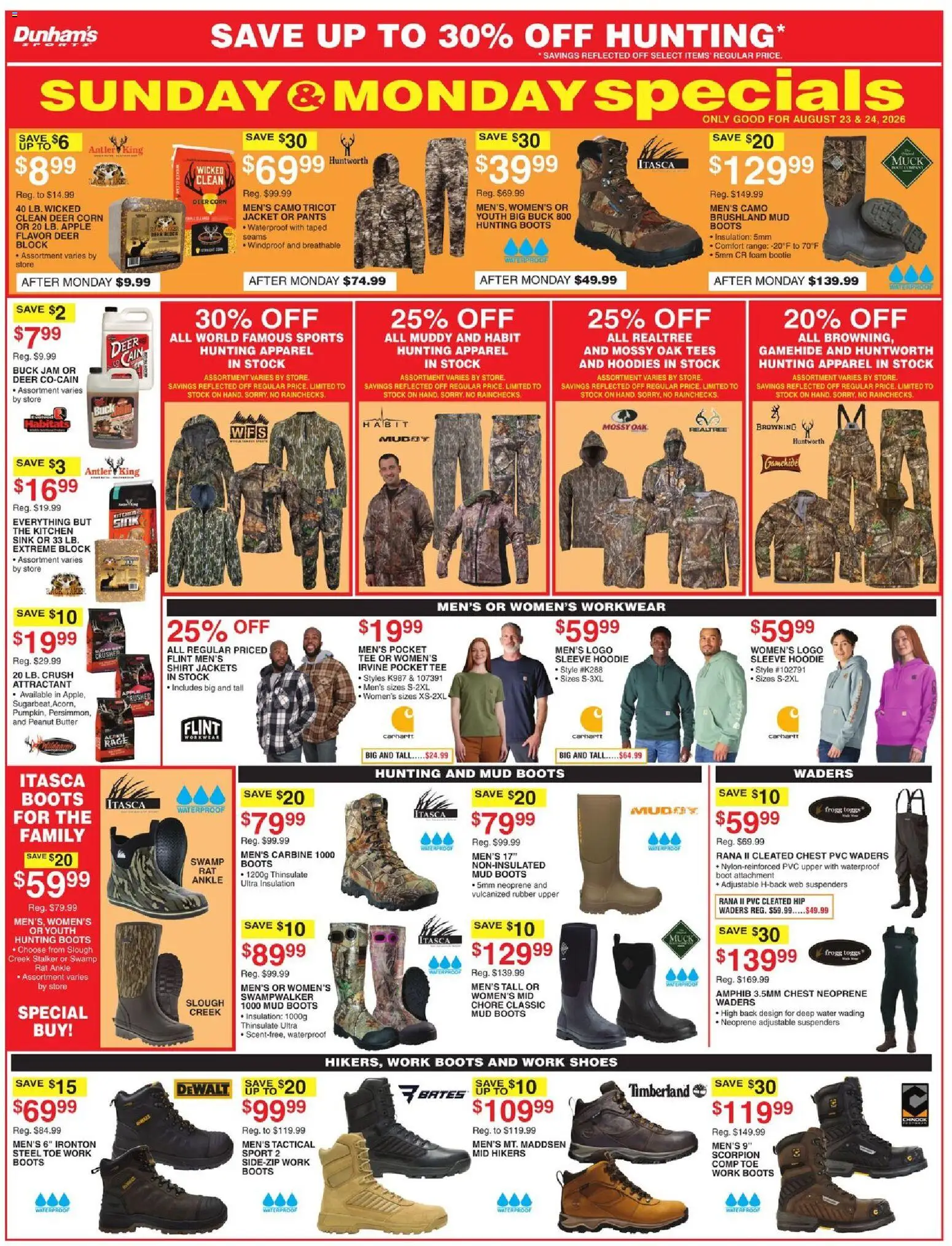 Dunham's Sports Weekly Ad - valid from 08/22/2026 | Page: 7 | Products: Pants, Boots, Peanut butter, Jam