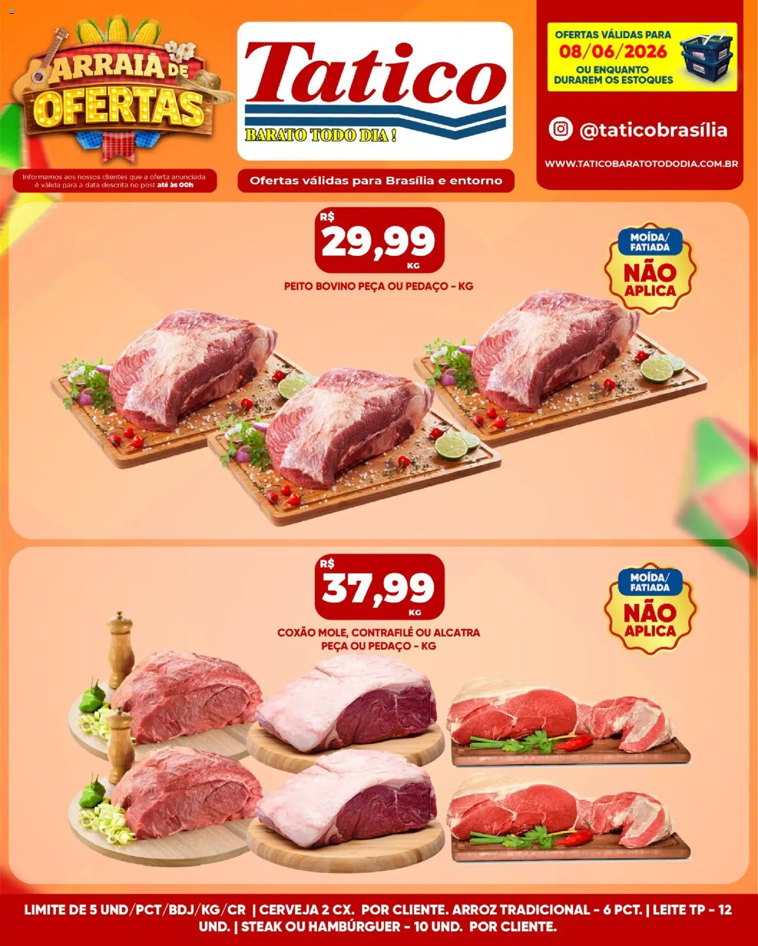 Tatico Folheto - válido de 09.06.2026 | Página: 32 | Produtos: Alcatra, Cerveja, Arroz, Hambúrguer
