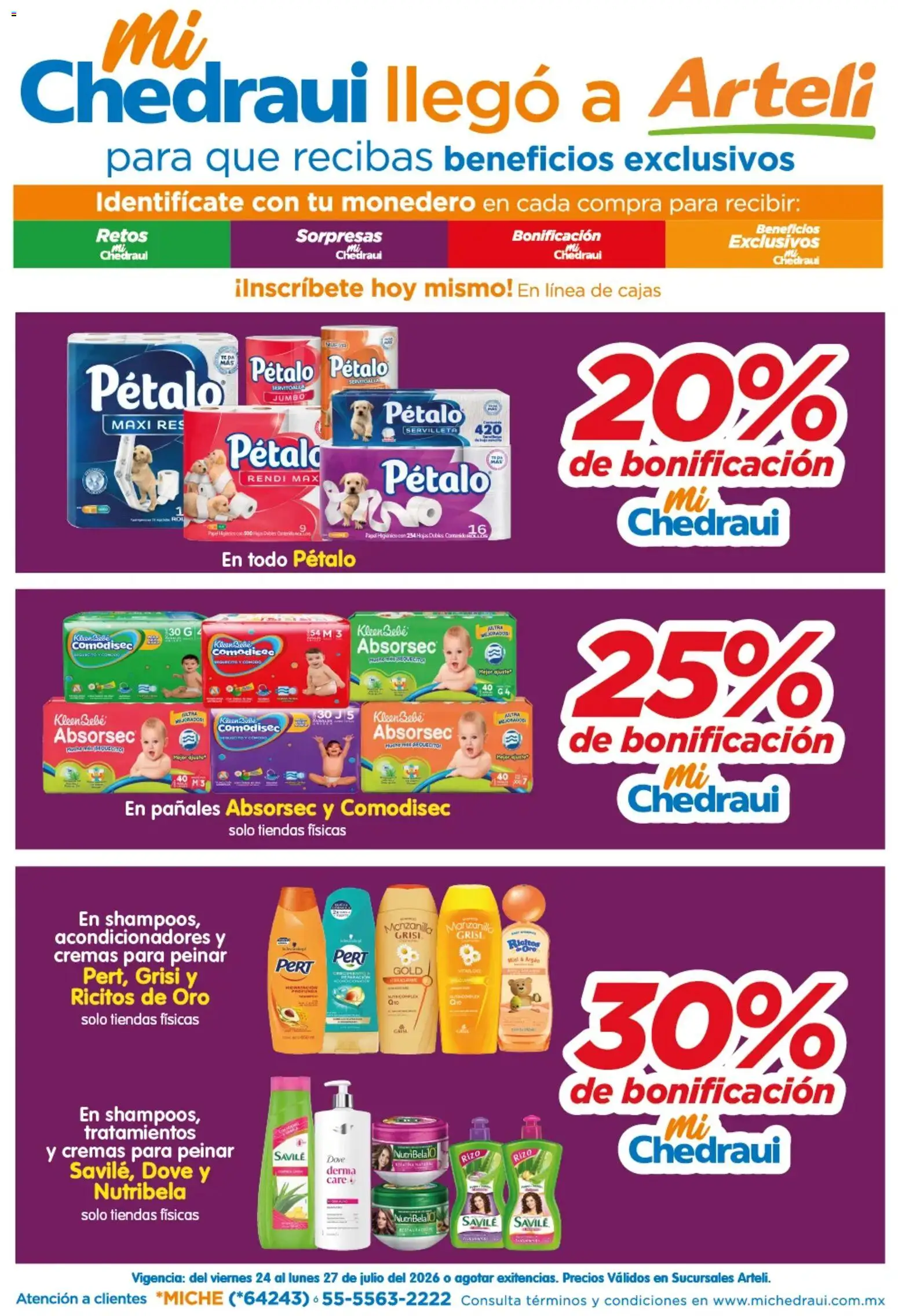 Nuevas ofertas de Arteli válidas en toda la República Mexicana desde el 24/07/2026. ¡Encuentra las mejores ofertas en Arteli folleto MiChedraui! | Página: 1 | Productos: Monedero, Res, Pañales, Té