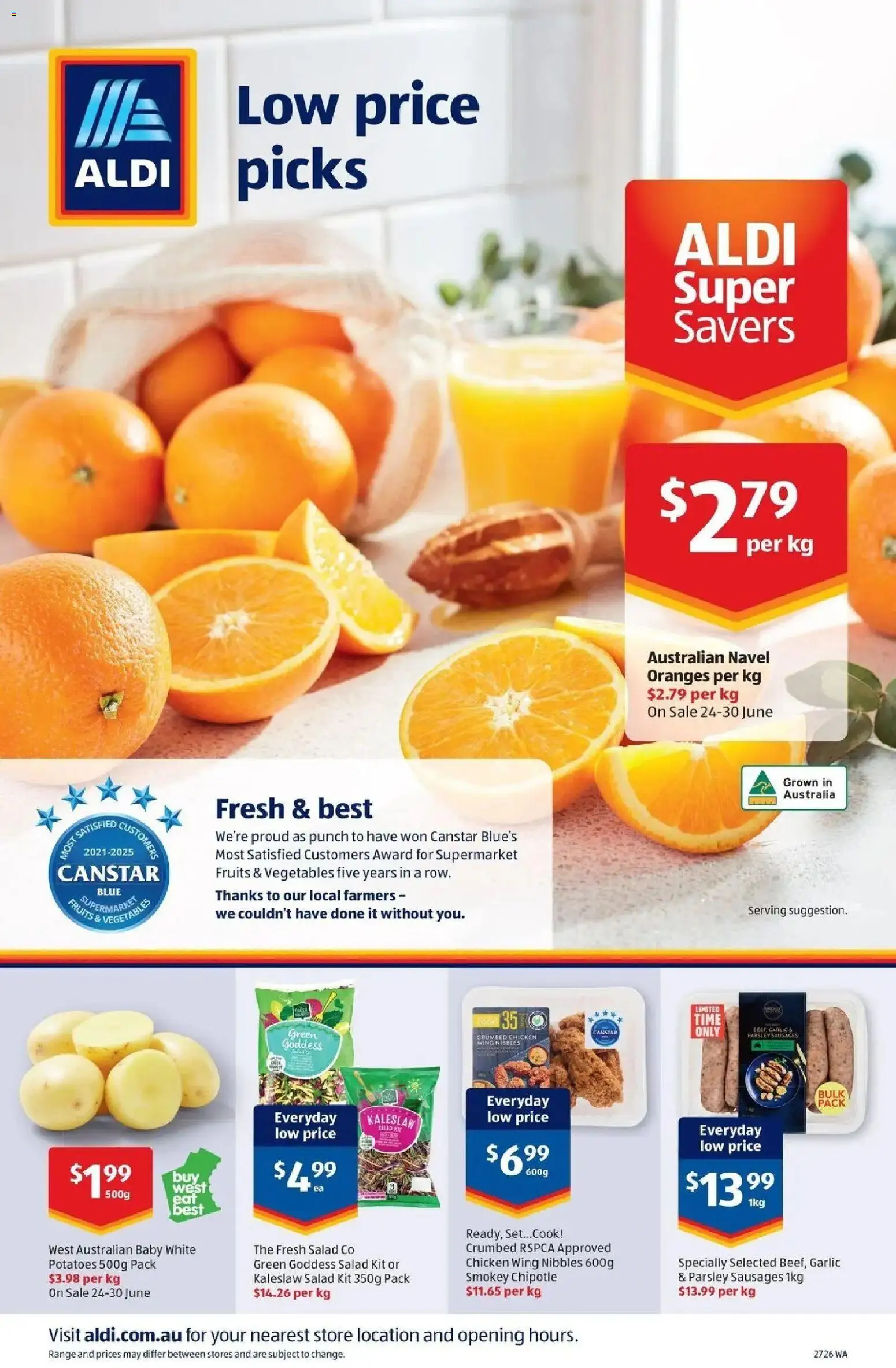 Aldi catalogue - valid from 01/07/2026 | Page: 20 | Products: Chicken, Oranges, Potatoes, Fruits