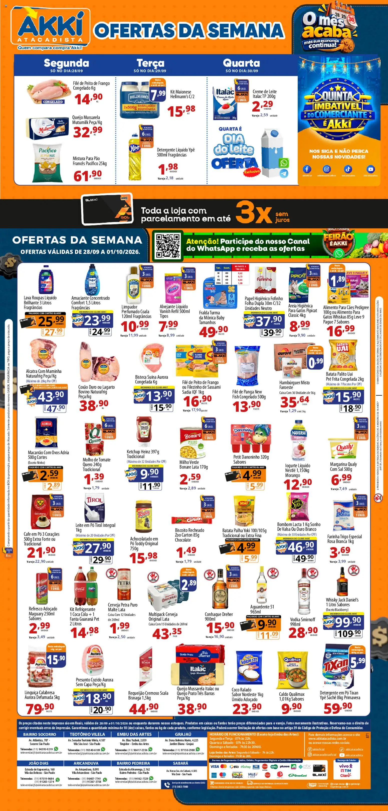 Akki Atacadista Folheto - válido de 28/09/2026 | Página: 1 | Produtos: Milho verde, Cola, Batata palha, Biscoito recheado