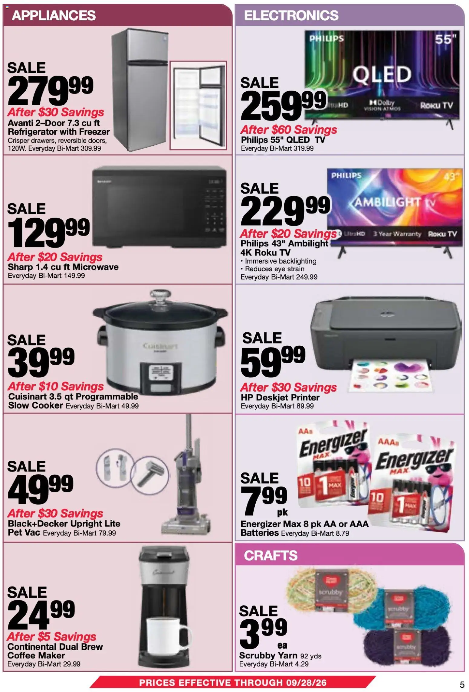 Bi-Mart Memberships Savings Book - valid from 09/15/2026 | Page: 5 | Products: Slow cooker, Printer, Refrigerator, Freezer