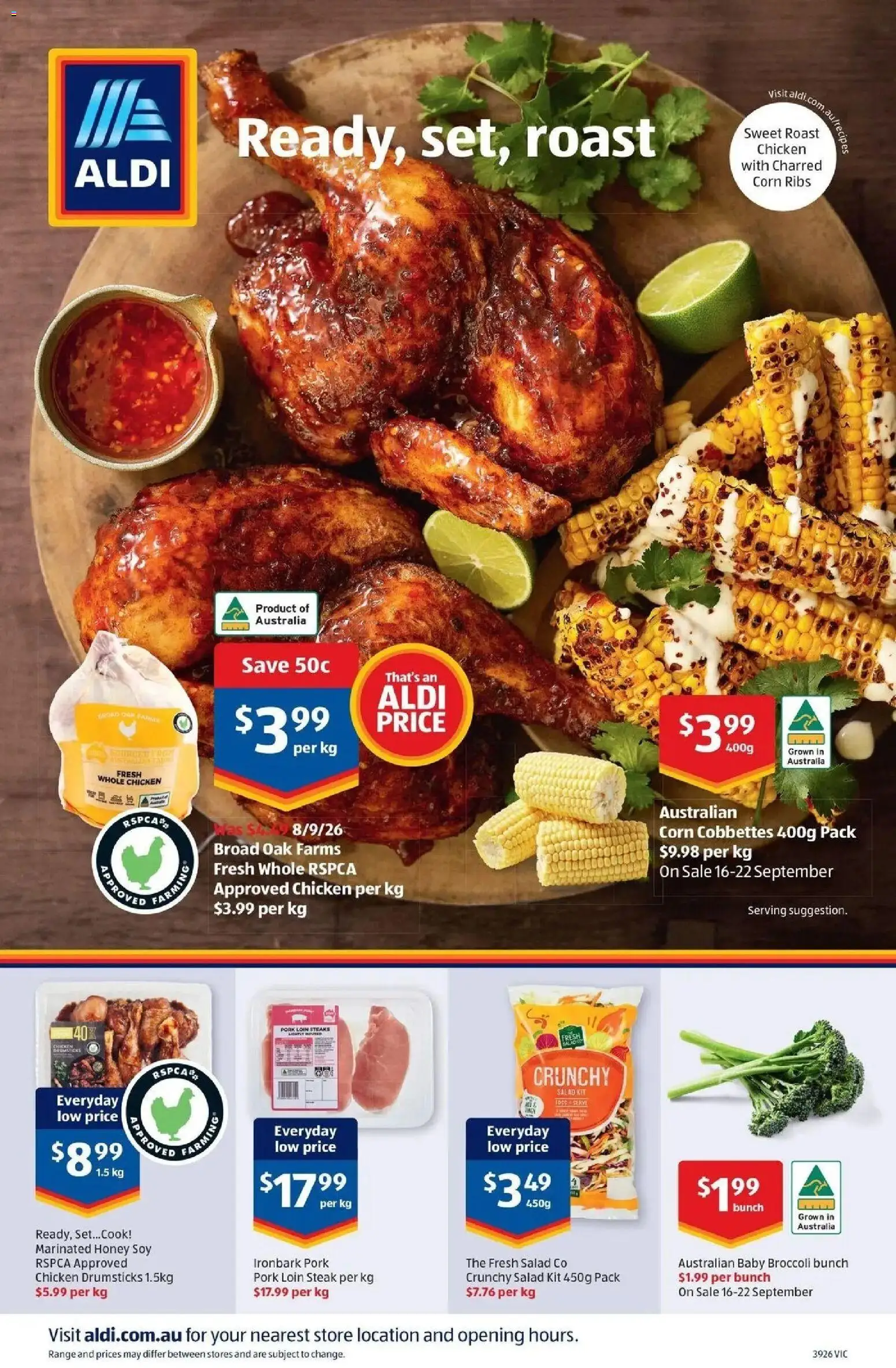 Aldi catalogue - valid from 23/09/2026 | Page: 20 | Products: Broccoli, Corn, Honey, Chicken drumsticks
