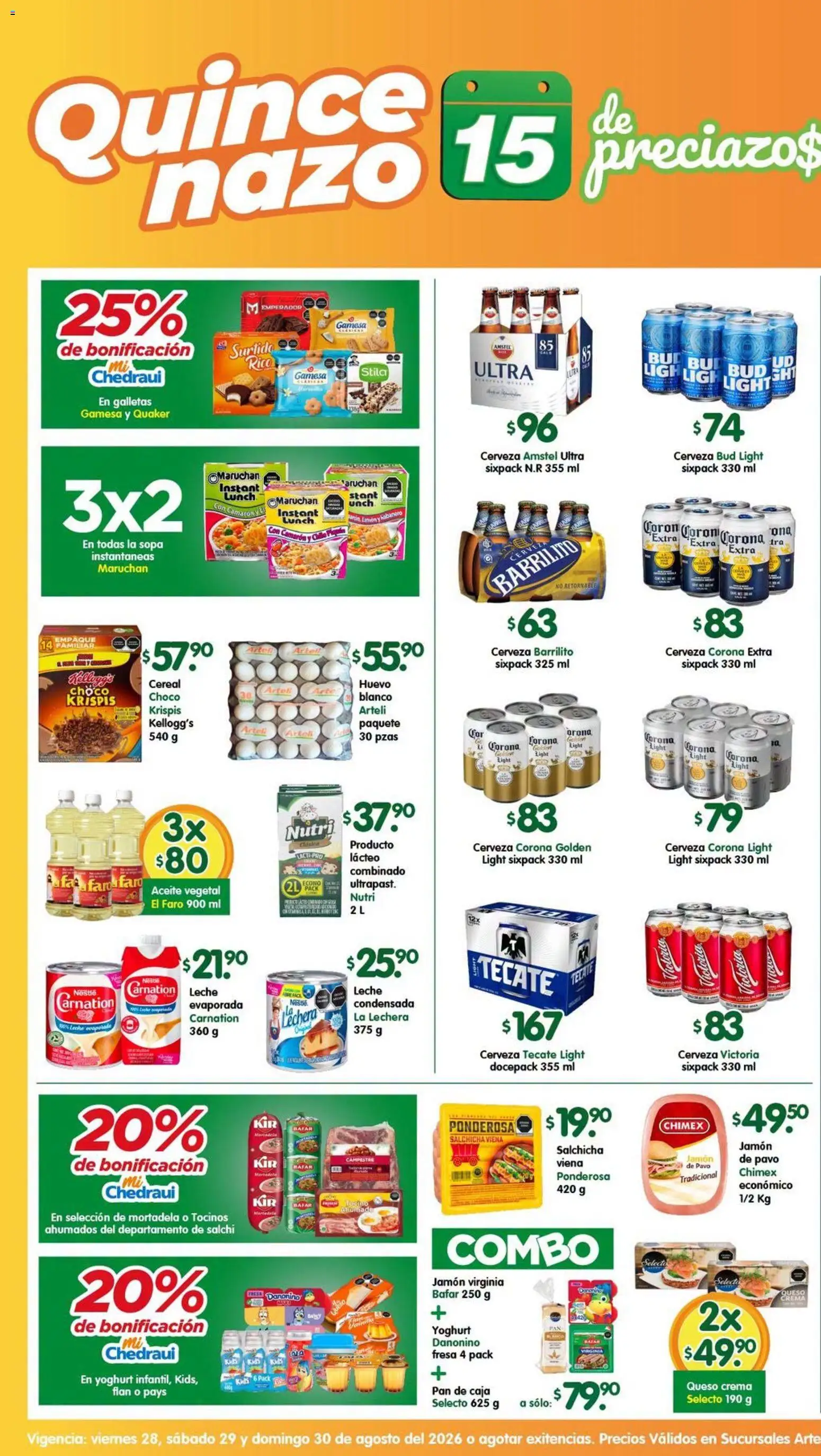 Nuevas ofertas de Arteli válidas en toda la República Mexicana desde el 28/08/2026. ¡Encuentra las mejores ofertas en Arteli folleto Tuxpan! | Página: 1 | Productos: Queso crema, Crema, Aceite vegetal, Pan