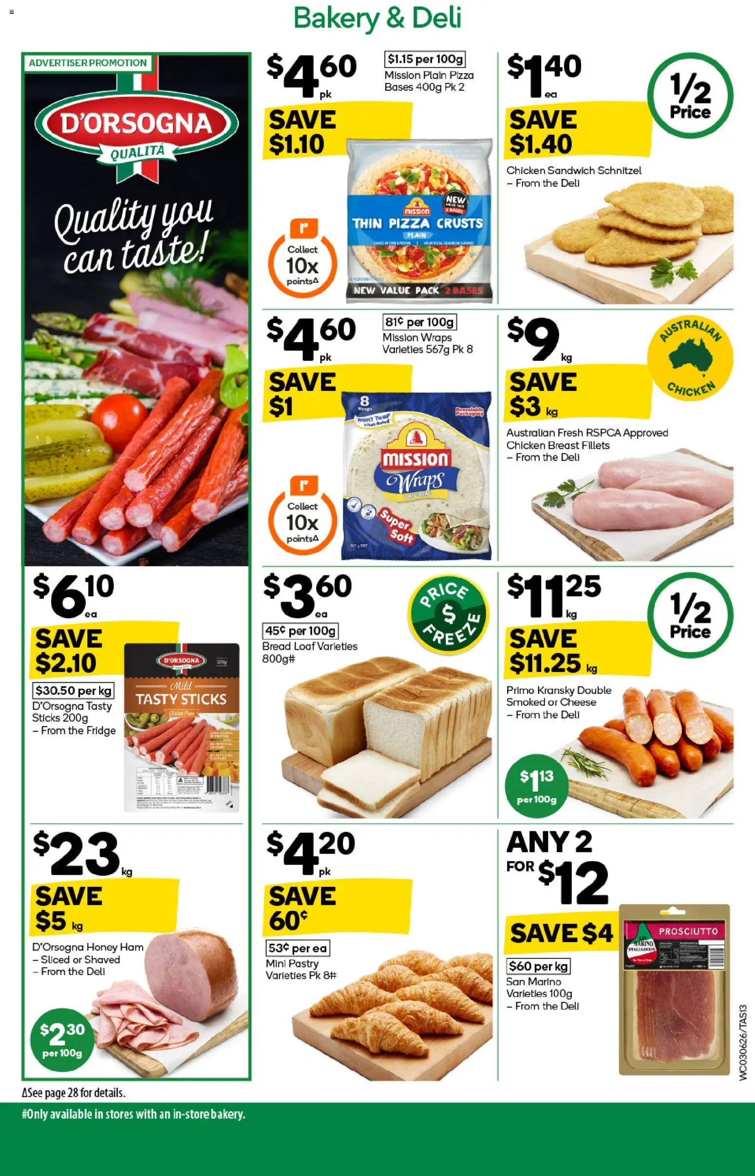 Woolworths catalogue - valid from 03.06.2026 | Page: 13 | Products: Bread, Ham, Chicken, Pastry