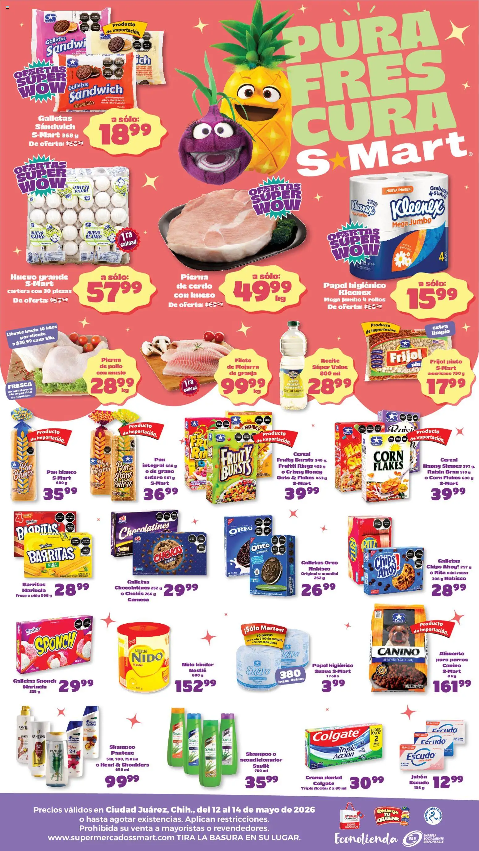 Nuevas ofertas de S-Mart válidas en toda la República Mexicana desde el 12.05.2026. ¡Encuentra las mejores ofertas en S-Mart folleto Juárez! | Página: 2 | Productos: Pan, Chocolate, Cerdo, Jabón